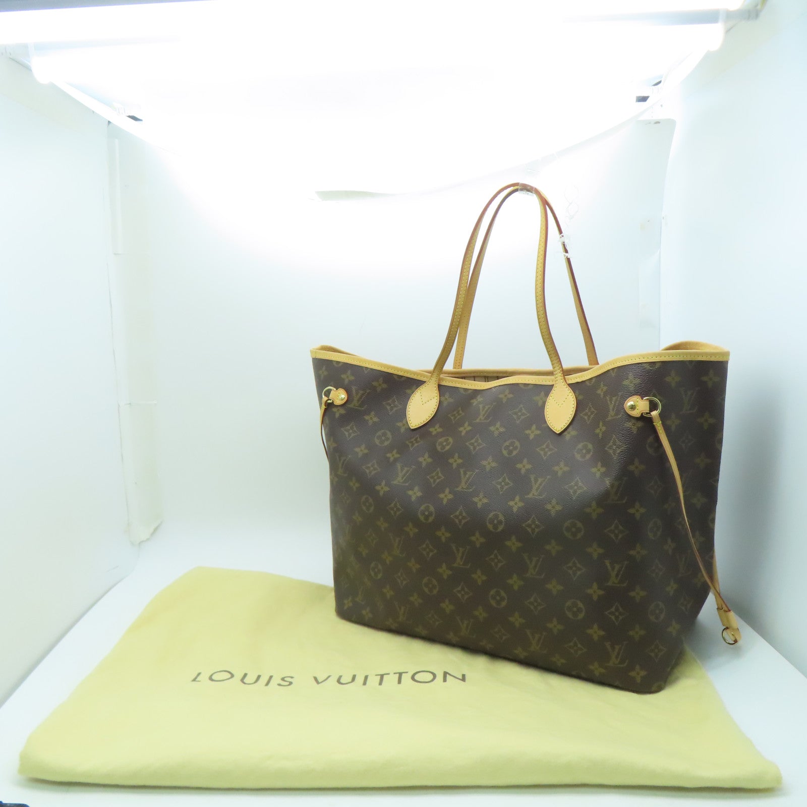LOUIS VUITTON Monogram Neverfull GM gold buckle shoulder bag / hand bag brown