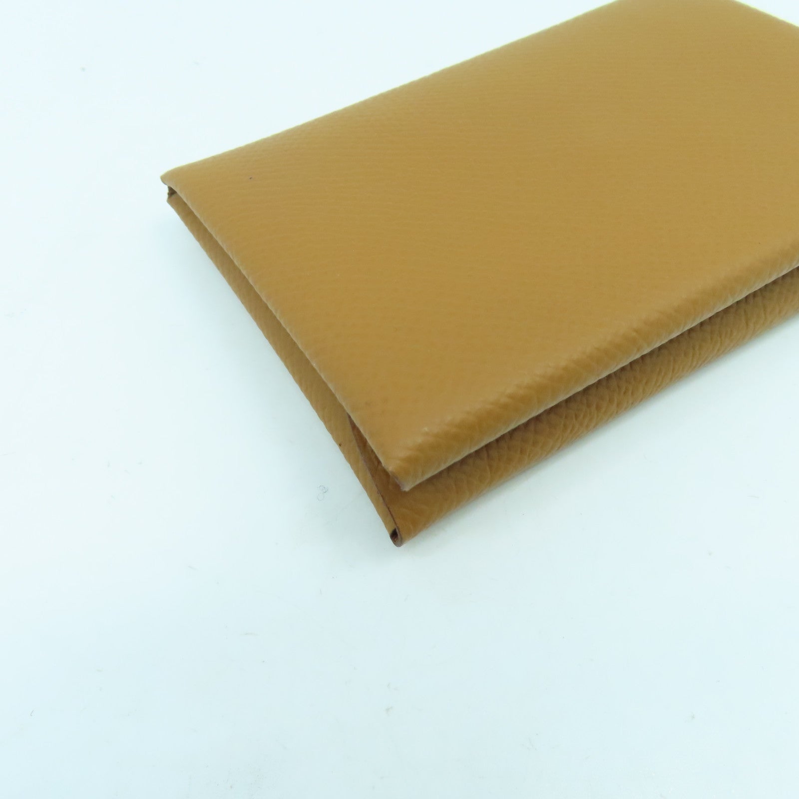 HERMES Epsom皮革Calvi Duo銀扣卡片套Gold經典駝色