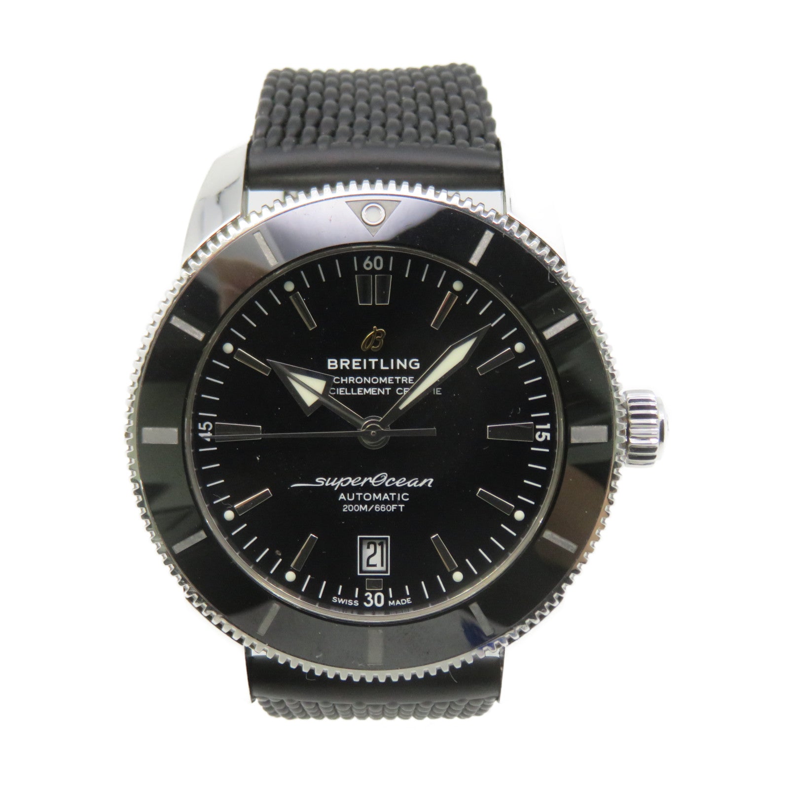 BREITLING Superocean Heritage B20 Watch不鏽鋼橡膠帶自動機芯手錶黑色