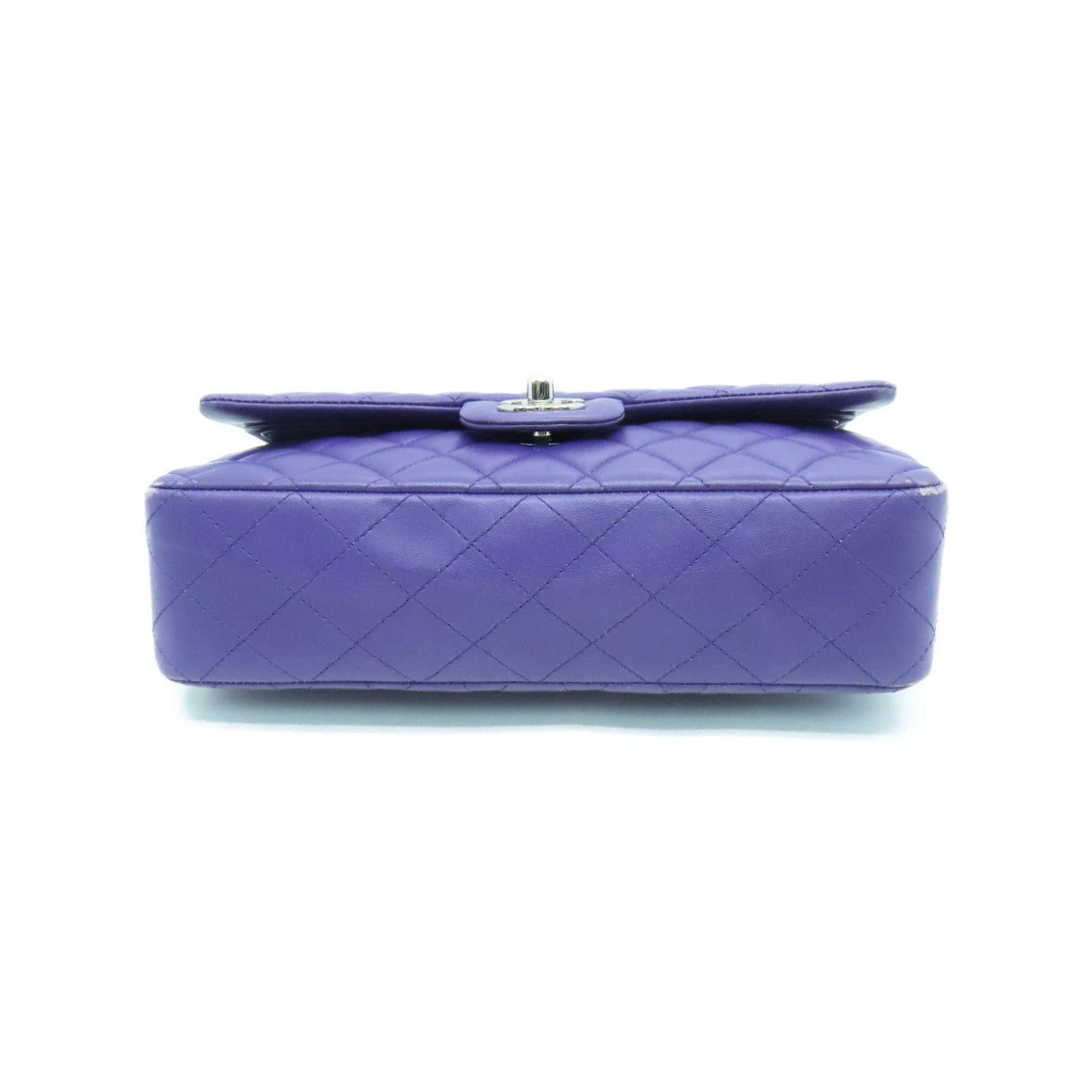 CHANEL Diamond Sheepskin Leather Classic 25cm Silver Buckle Chain Shoulder Bag Purple
