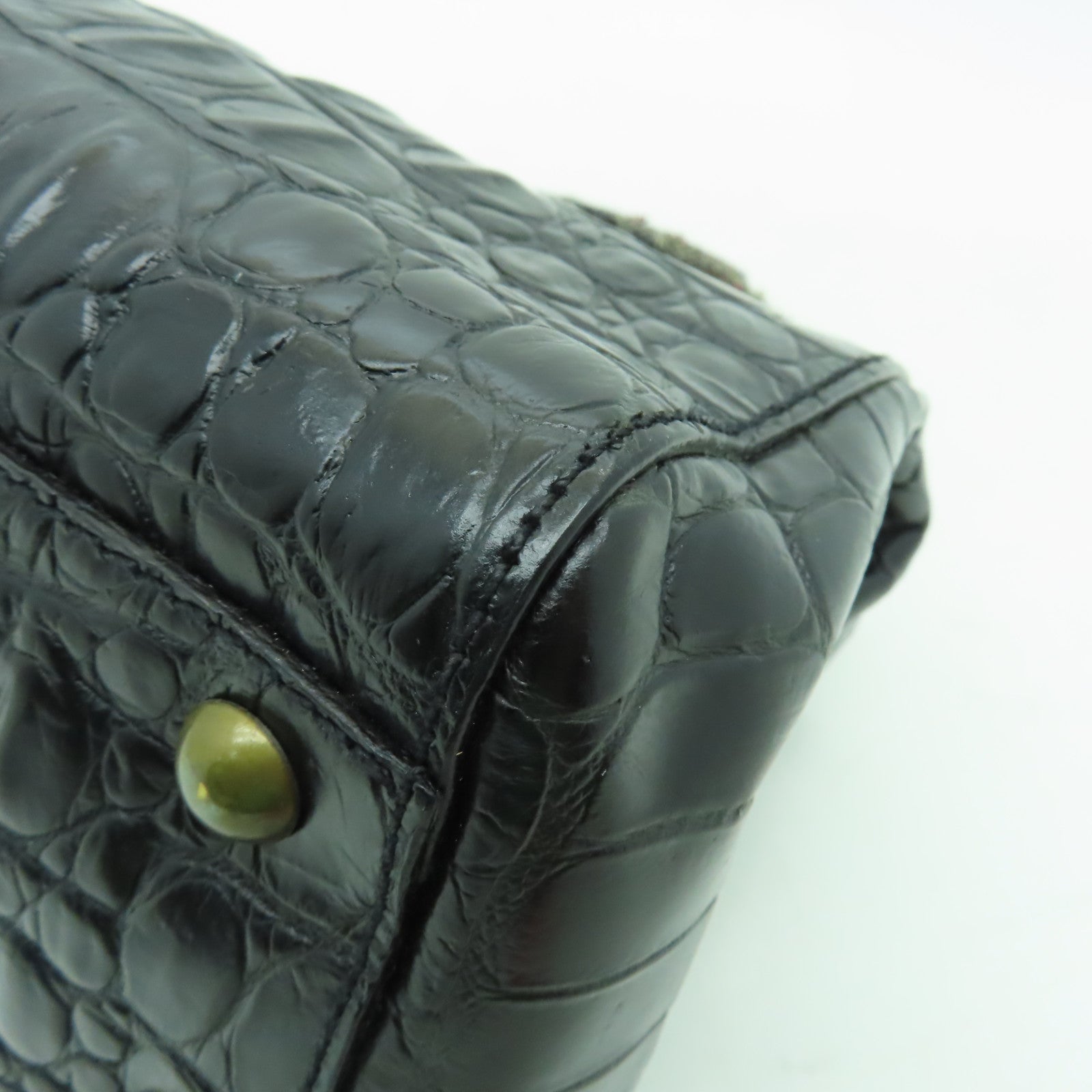Miu Miu 牛皮皮革/斜紋軟呢Handbag金扣手挽袋黑色