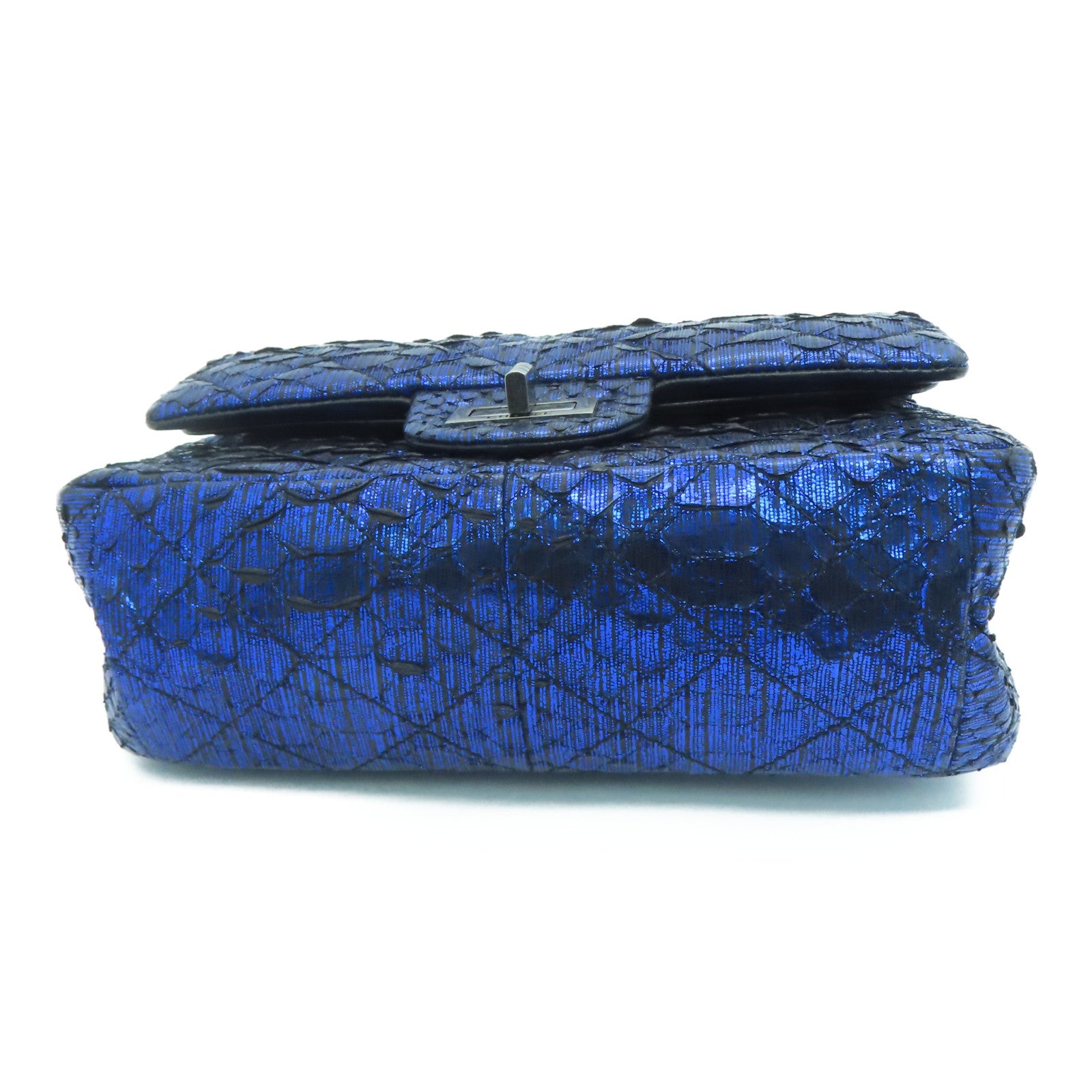 CHANEL 【激減優惠】菱格蛇皮皮革Chain Shoulder Bag鏈條銀扣肩背袋藍色