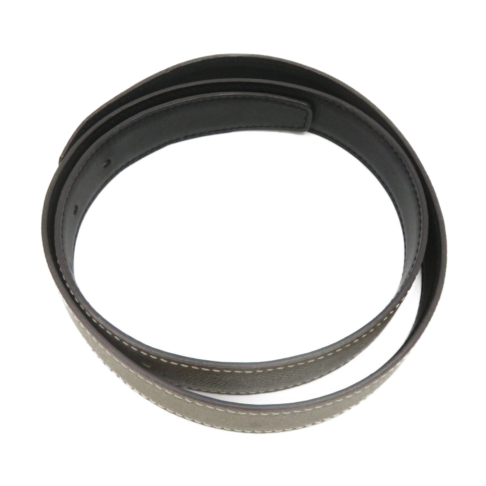 HERMES Epsom Leather/Swiftpige Belt Silver Buckle Leather Belt Black/Etoupe Black/Brown