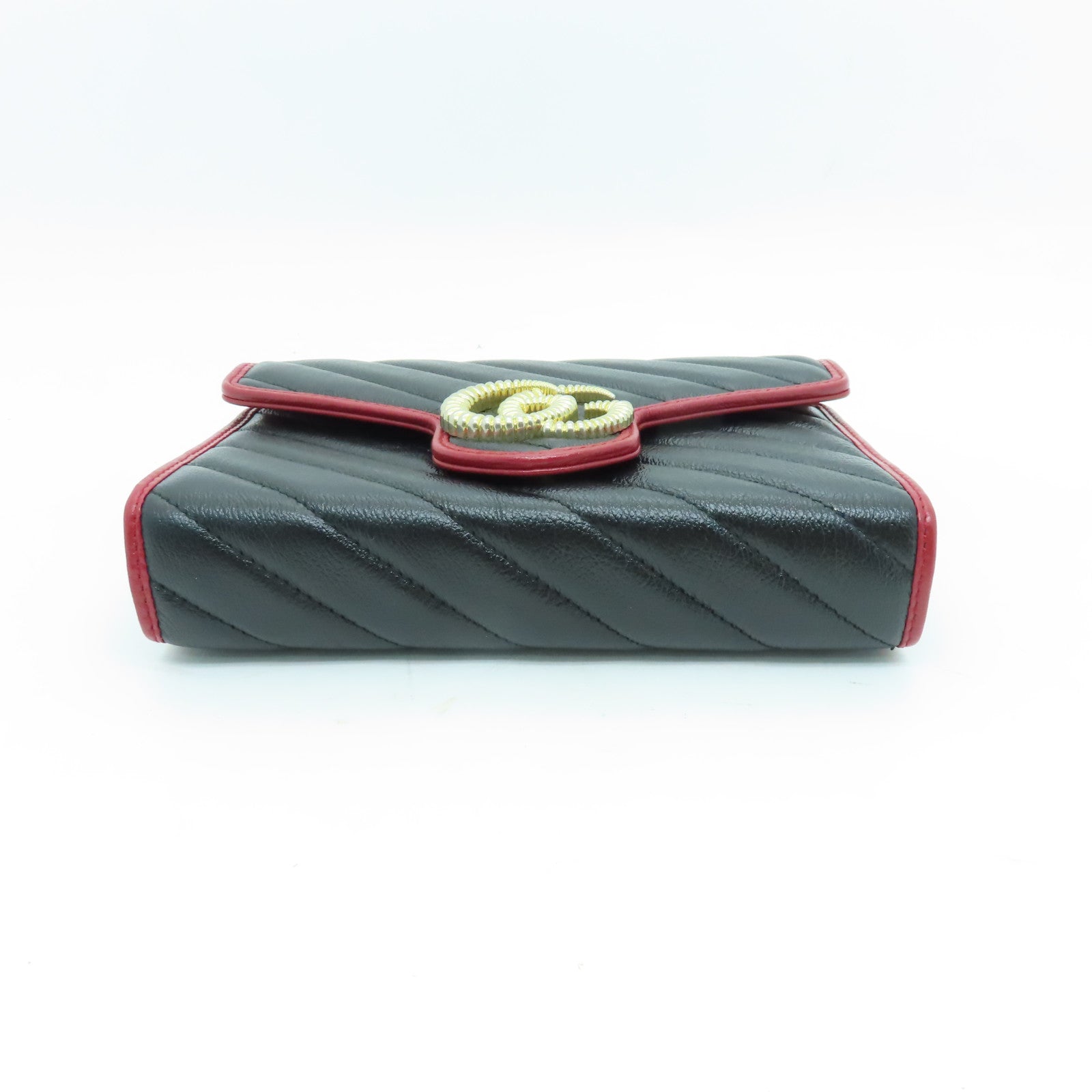 GUCCI 牛皮皮革Wallet On Chain金扣鏈帶肩背袋黑色/紅色