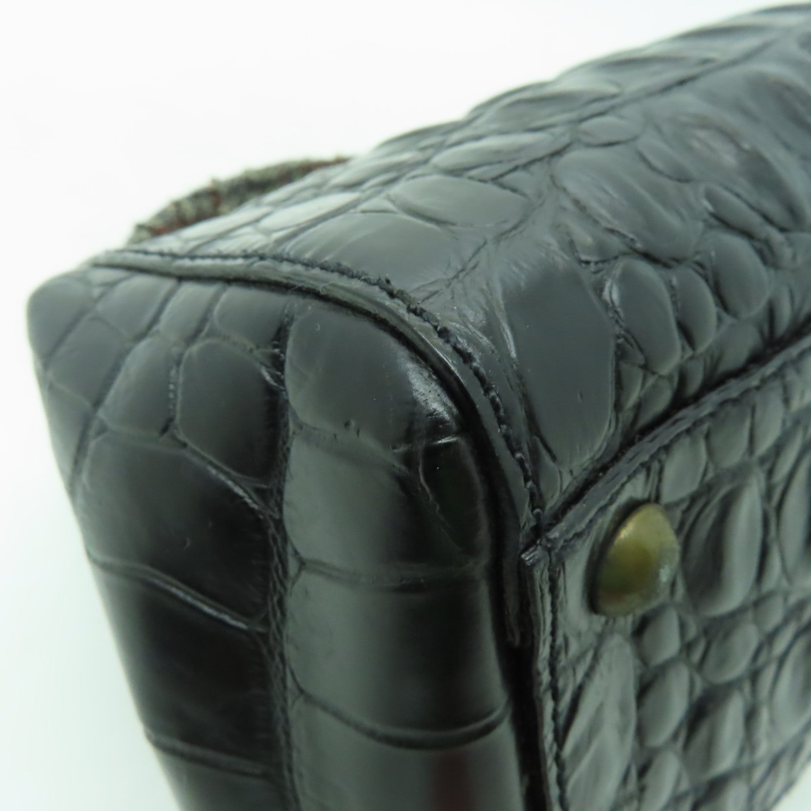 Miu Miu 牛皮皮革/斜紋軟呢Handbag金扣手挽袋黑色