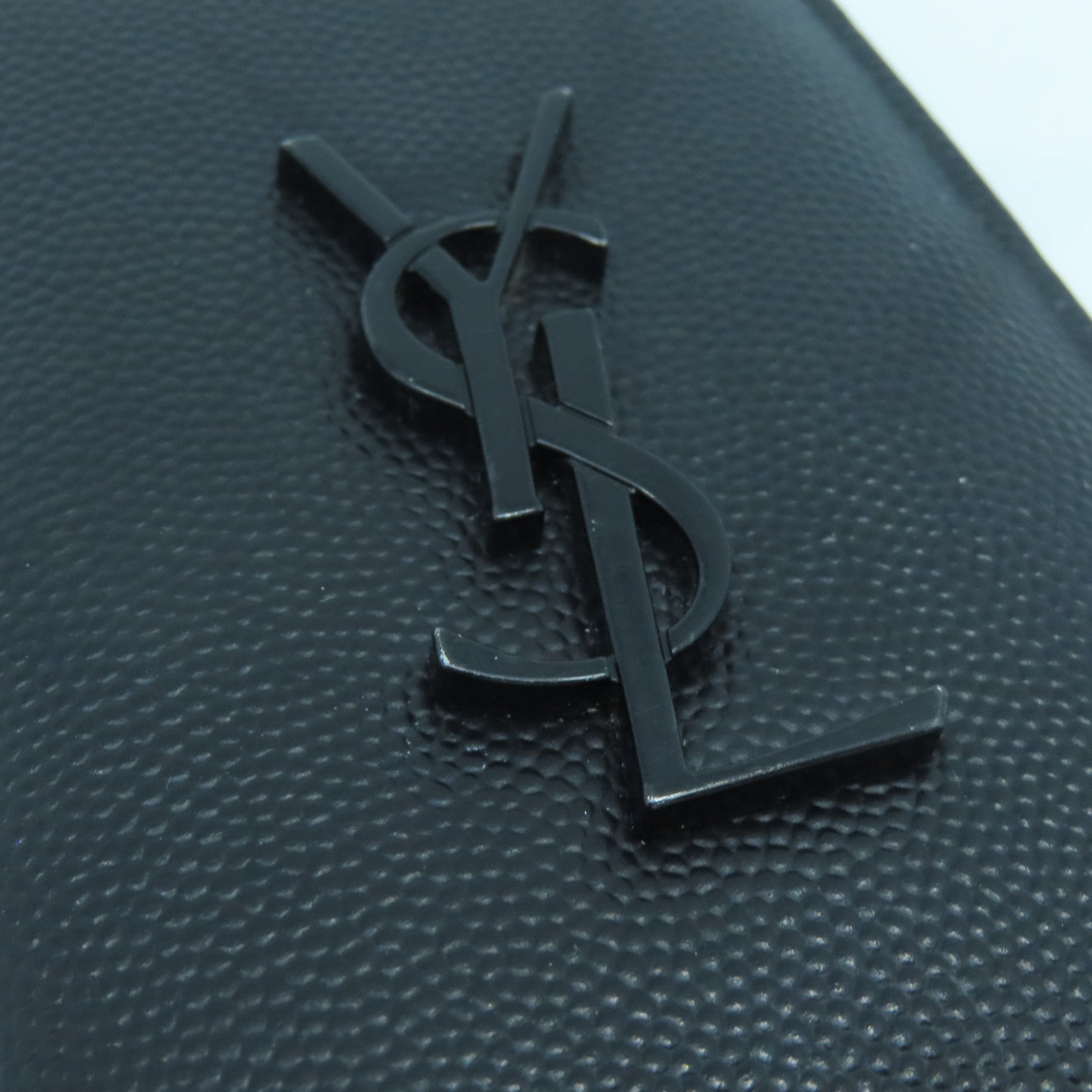 SAINT LAURENT 牛皮皮革Card Wallet黑扣卡片套黑色