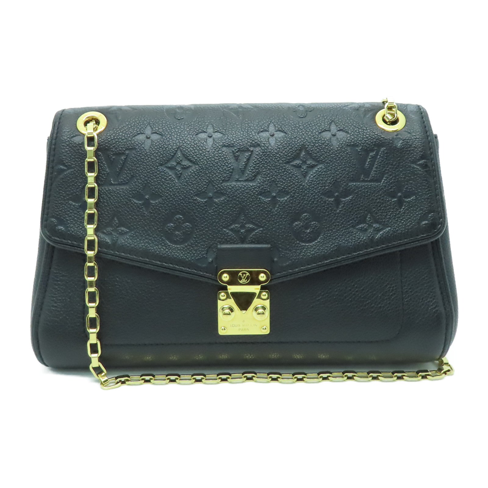 LOUIS VUITTON Monogram Empreinte Saint Germain PM金扣鏈帶肩背袋黒色