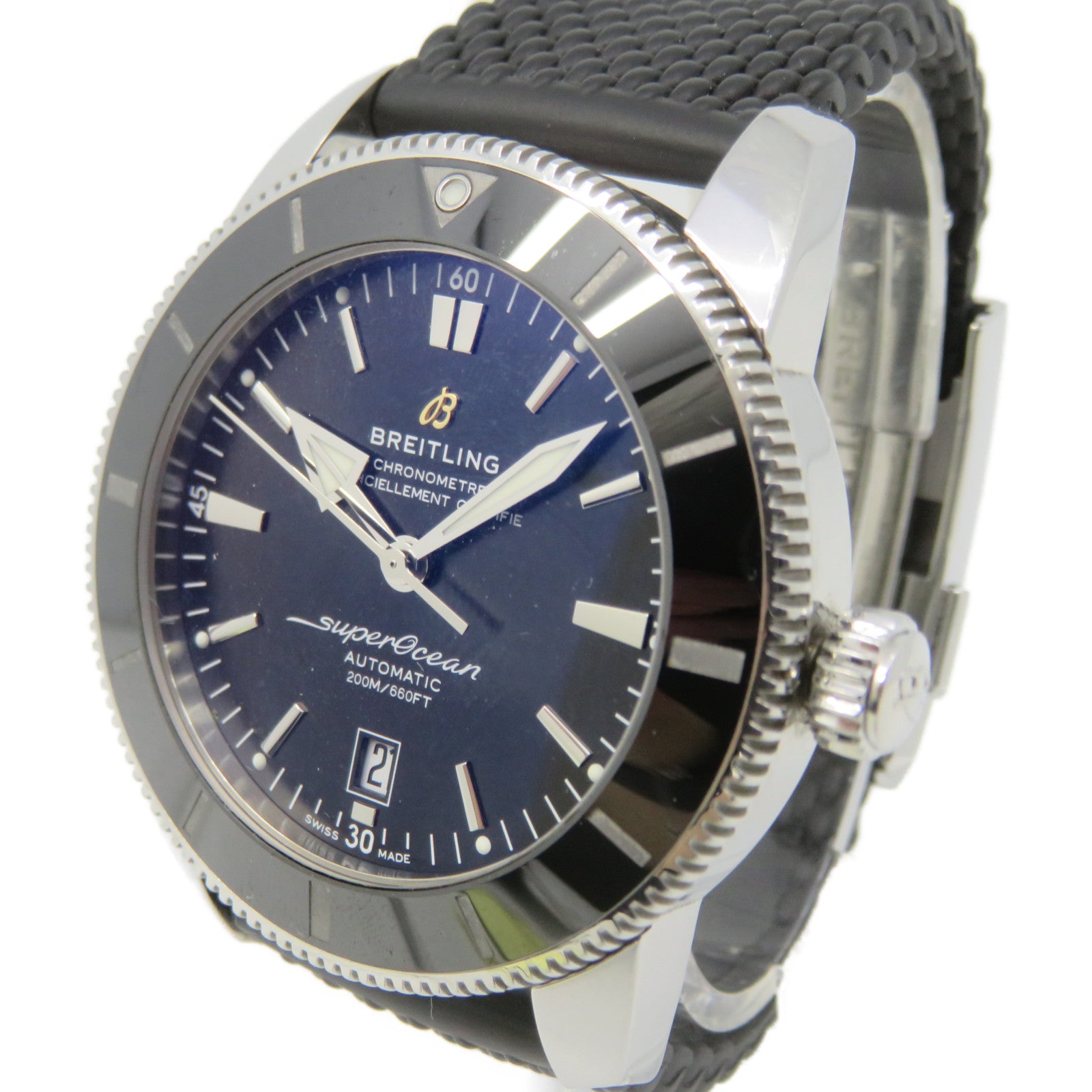 BREITLING Superocean Heritage B20 Watch不鏽鋼橡膠帶自動機芯手錶黑色