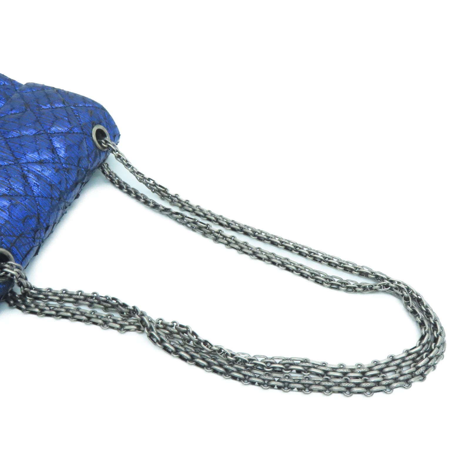 CHANEL 【激減優惠】菱格蛇皮皮革Chain Shoulder Bag鏈條銀扣肩背袋藍色