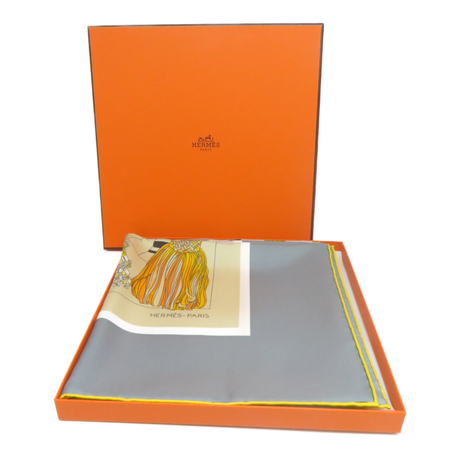 HERMES 【激減優惠】 絲質Scarf絲巾灰色/黃色