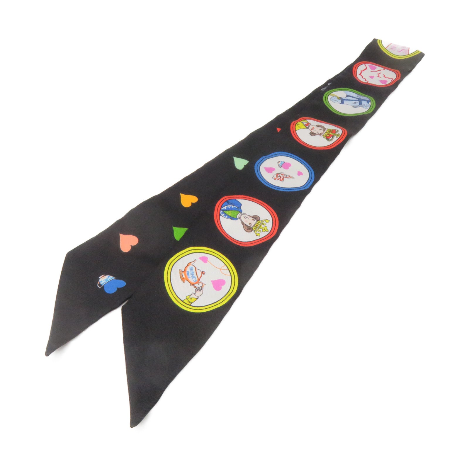 HERMES 絲質Twilly Scarf絲巾黑色/彩色