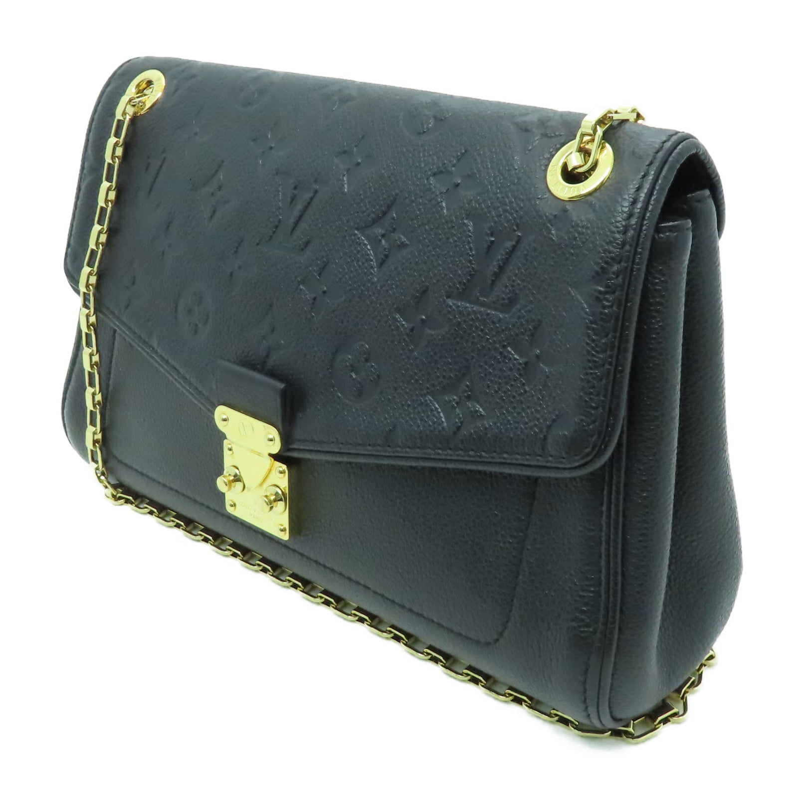 LOUIS VUITTON Monogram Empreinte Saint Germain PM金扣鏈帶肩背袋黒色