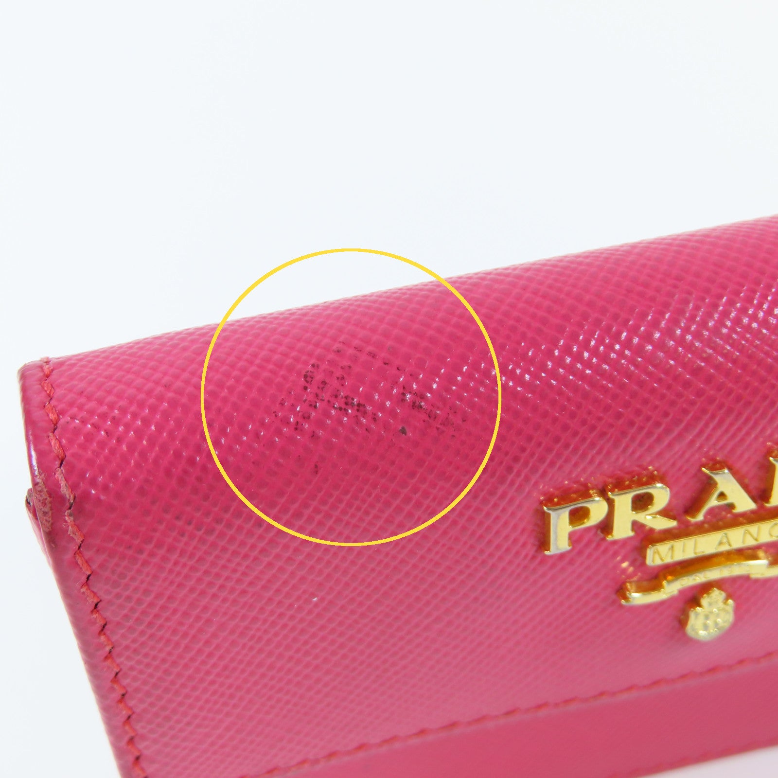 PRADA Saffiano皮革Card Case金扣卡片套桃紅色