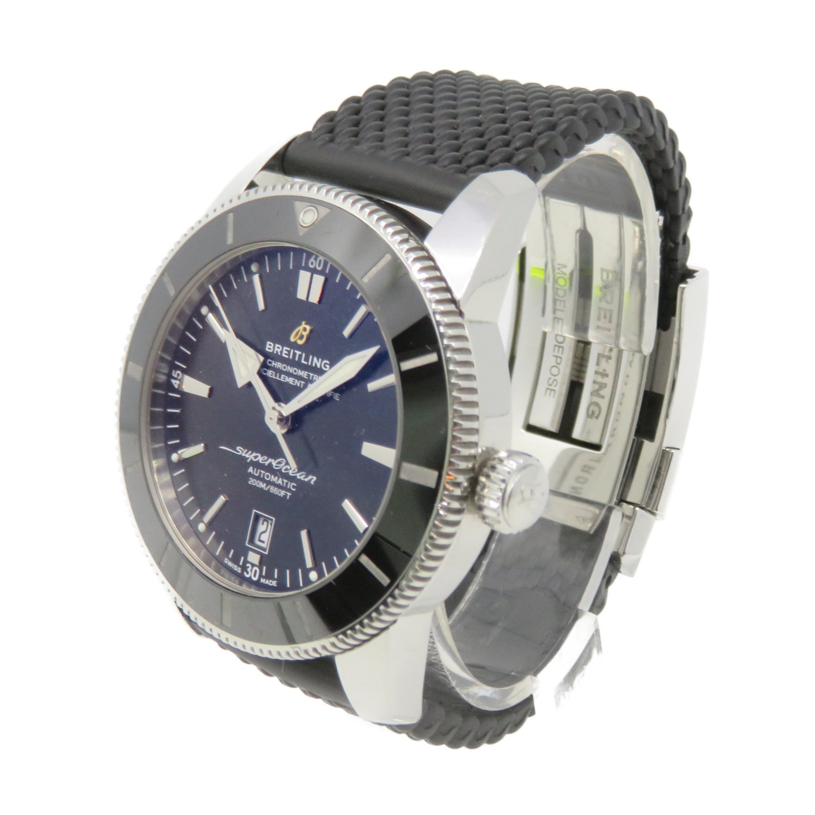 BREITLING Superocean Heritage B20 Watch不鏽鋼橡膠帶自動機芯手錶黑色