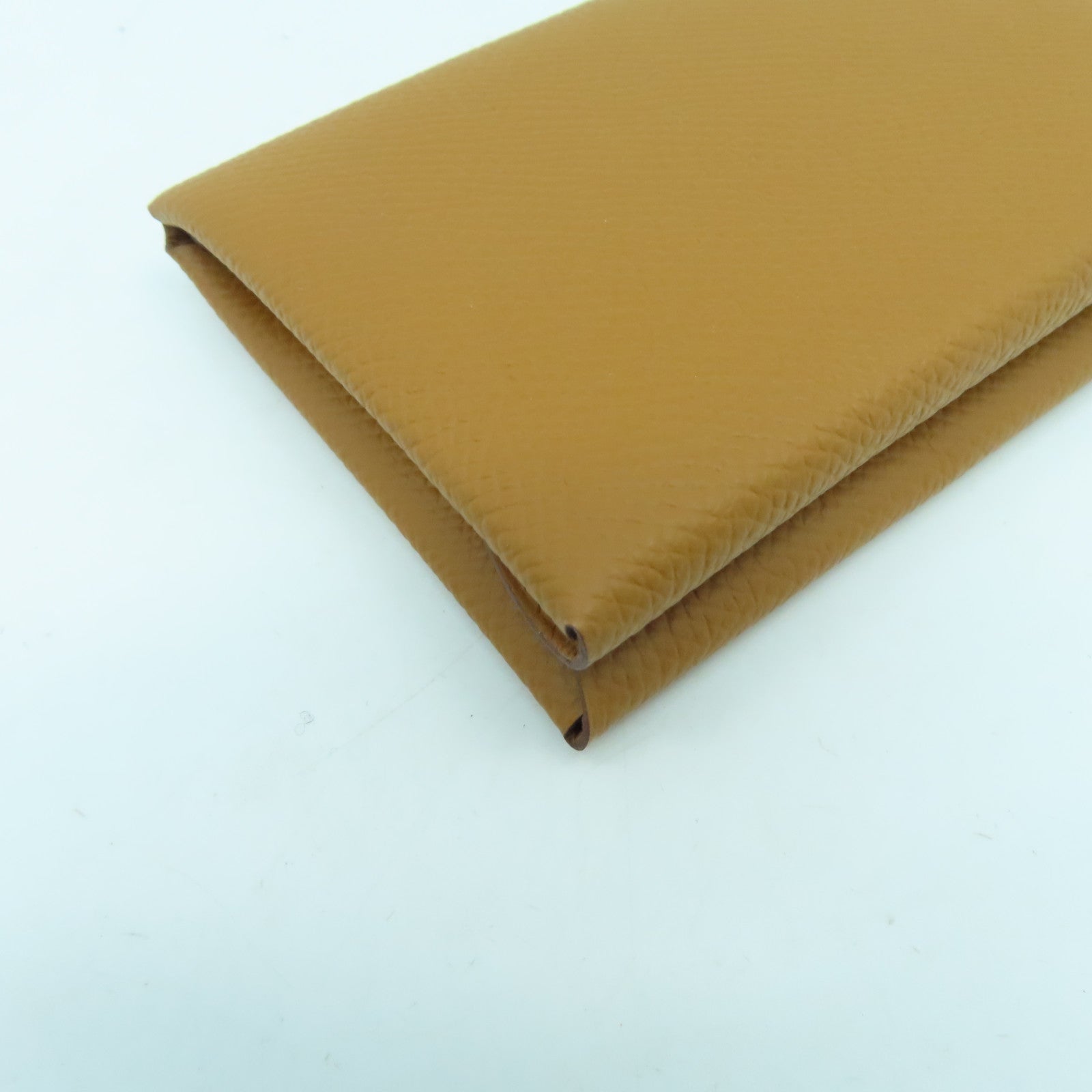 HERMES Epsom皮革Calvi Duo銀扣卡片套Gold經典駝色