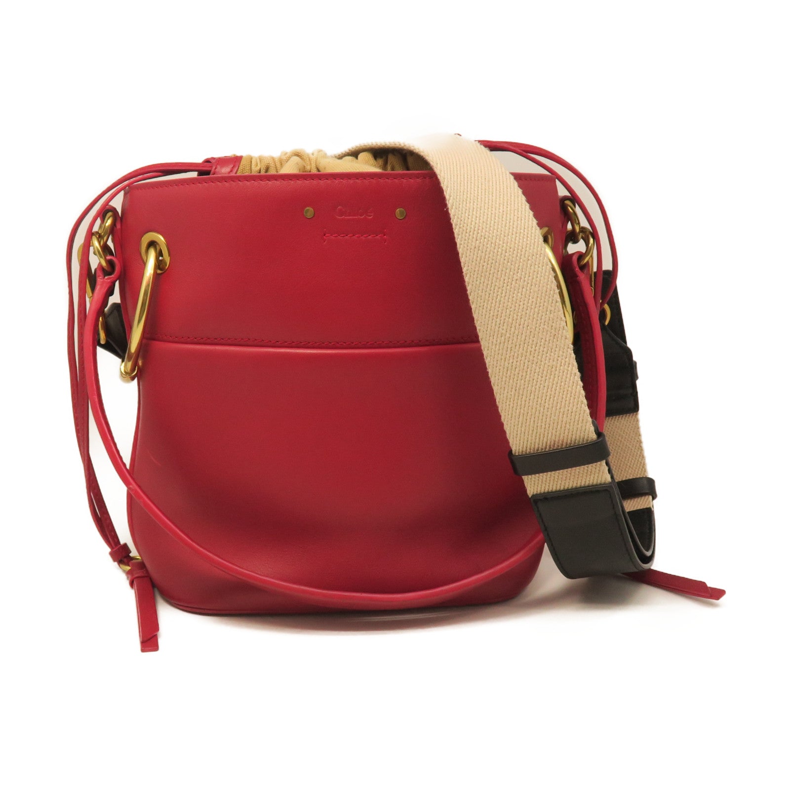 Chloe Leather Shoulder Bag Gold Button Shoulder Bag Red