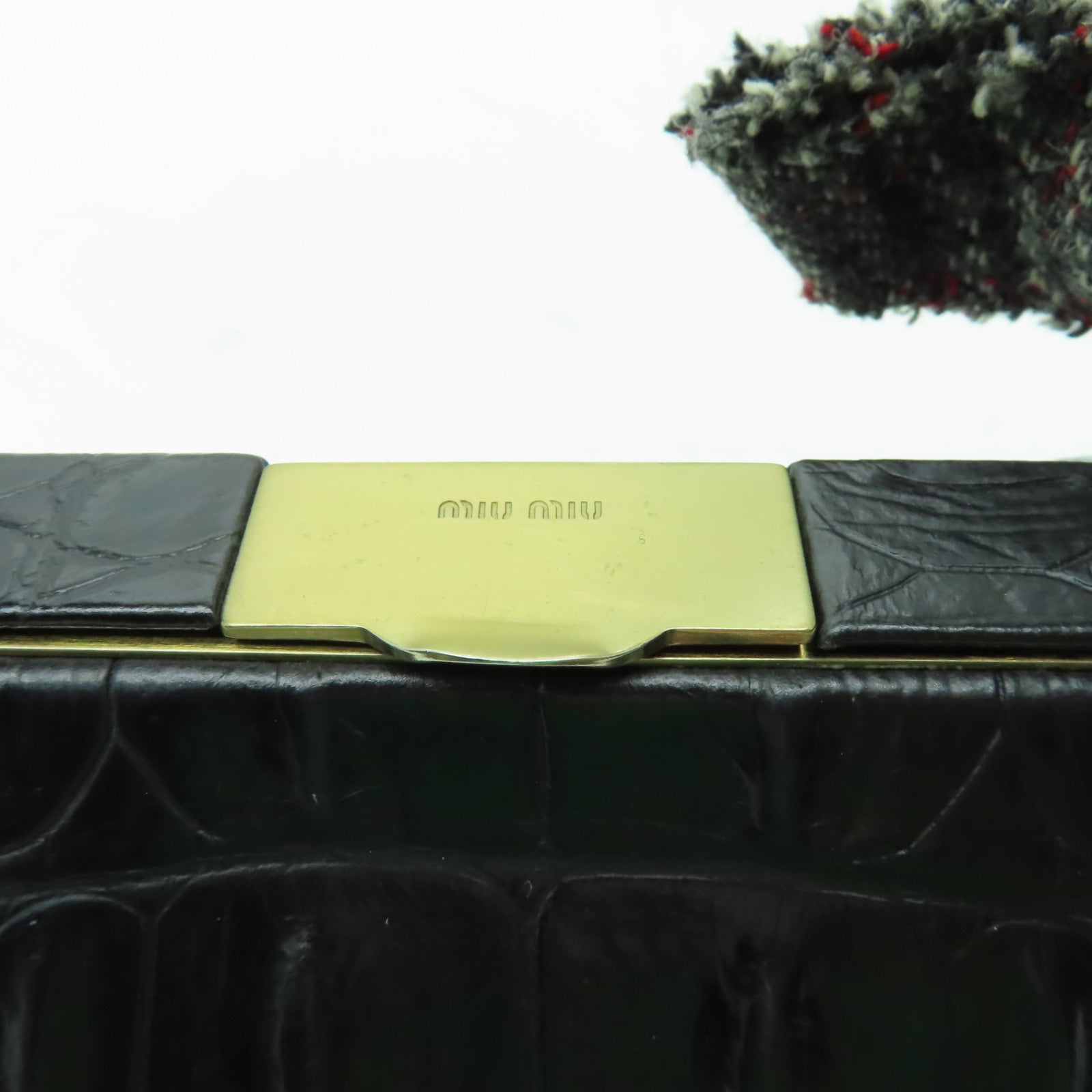 Miu Miu 牛皮皮革/斜紋軟呢Handbag金扣手挽袋黑色