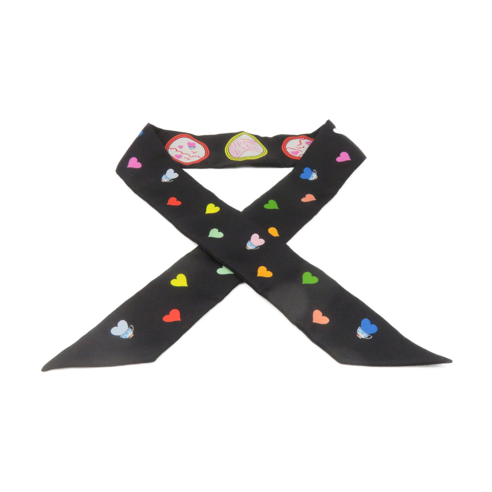 HERMES 絲質Twilly Scarf絲巾黑色/彩色