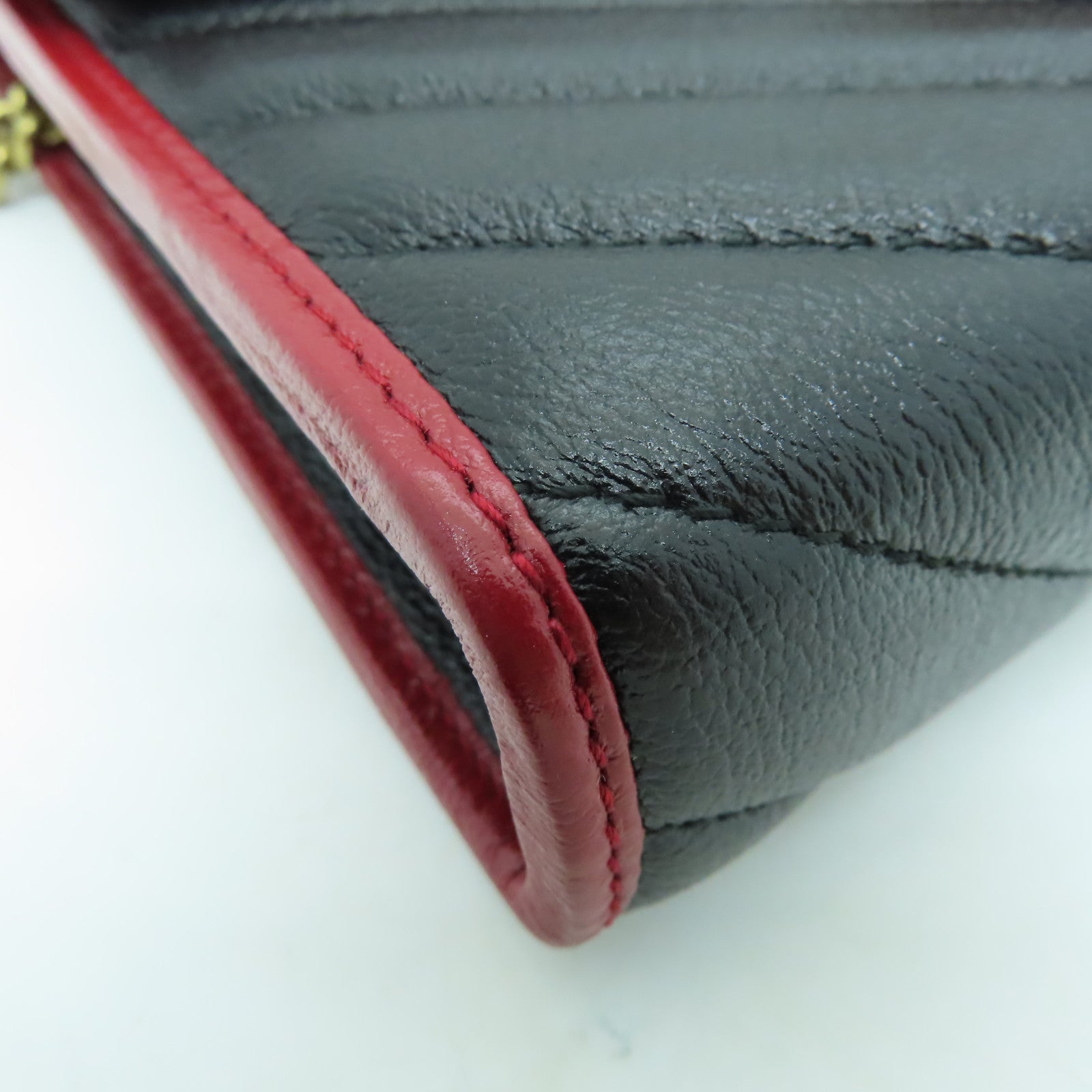 GUCCI 牛皮皮革Wallet On Chain金扣鏈帶肩背袋黑色/紅色