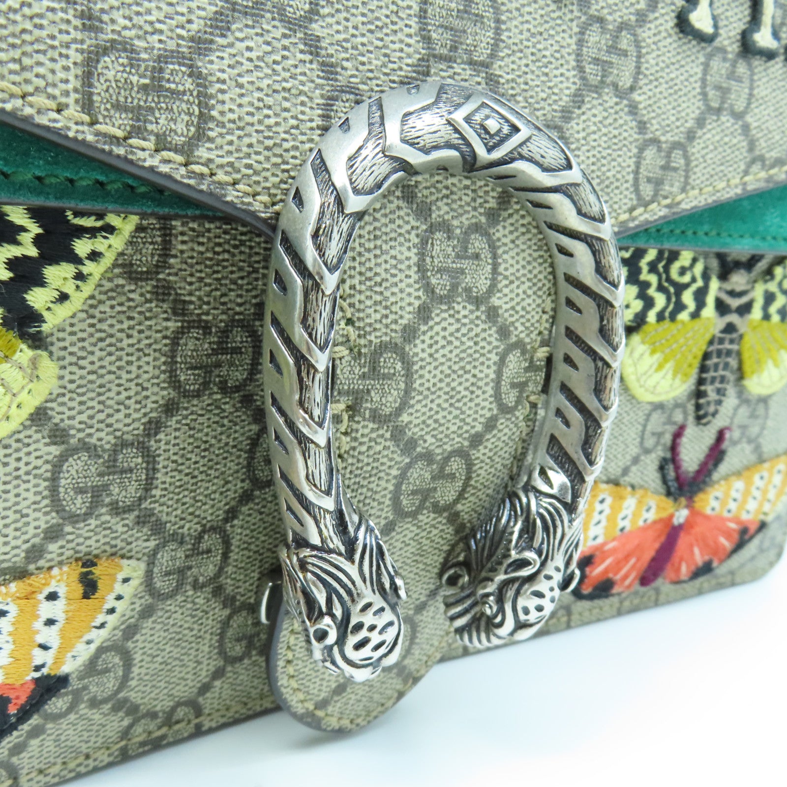 GUCCI Coated Canvas GG Supreme Silver Buckle Shoulder Bag Gray