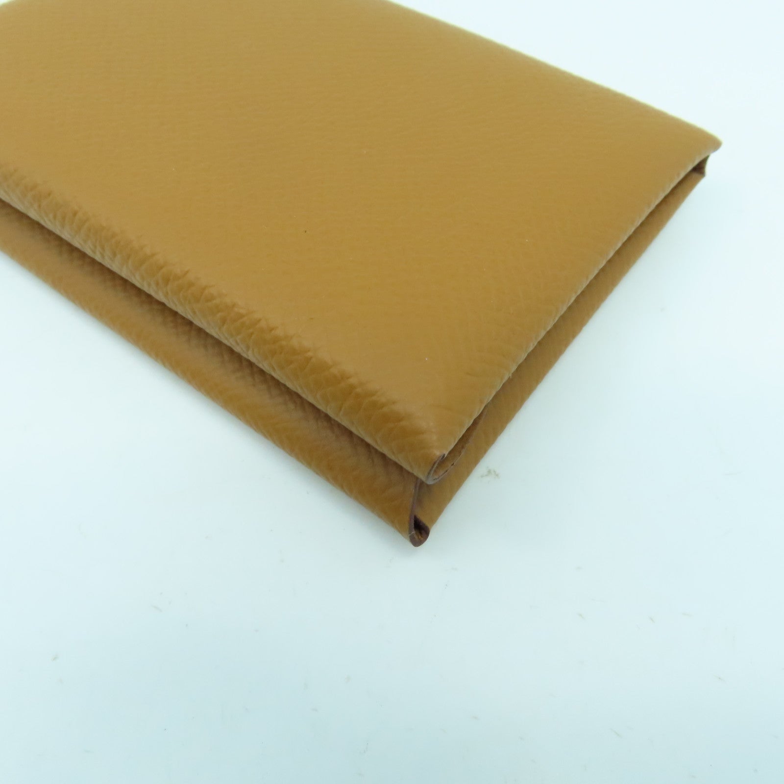 HERMES Epsom皮革Calvi Duo銀扣卡片套Gold經典駝色