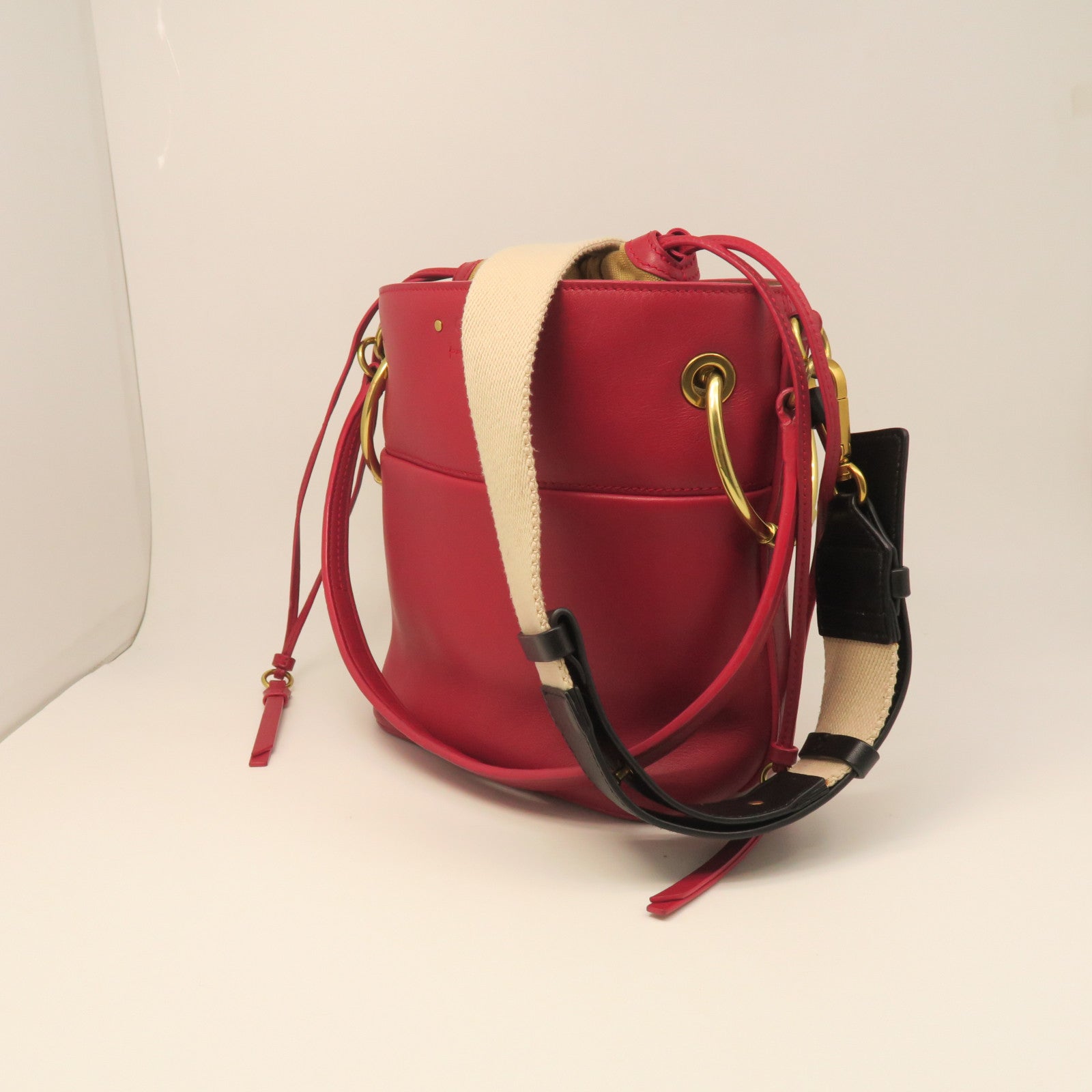 Chloe Leather Shoulder Bag Gold Button Shoulder Bag Red
