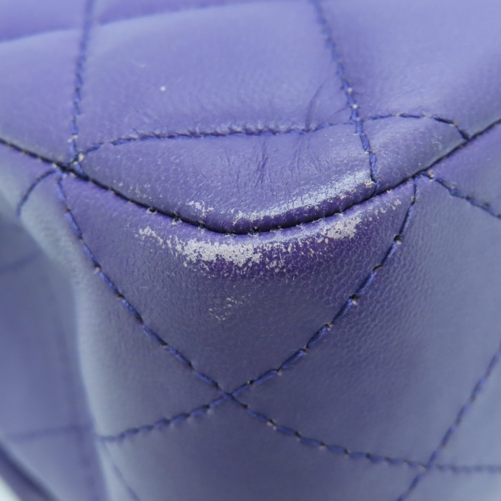 CHANEL Diamond Sheepskin Leather Classic 25cm Silver Buckle Chain Shoulder Bag Purple