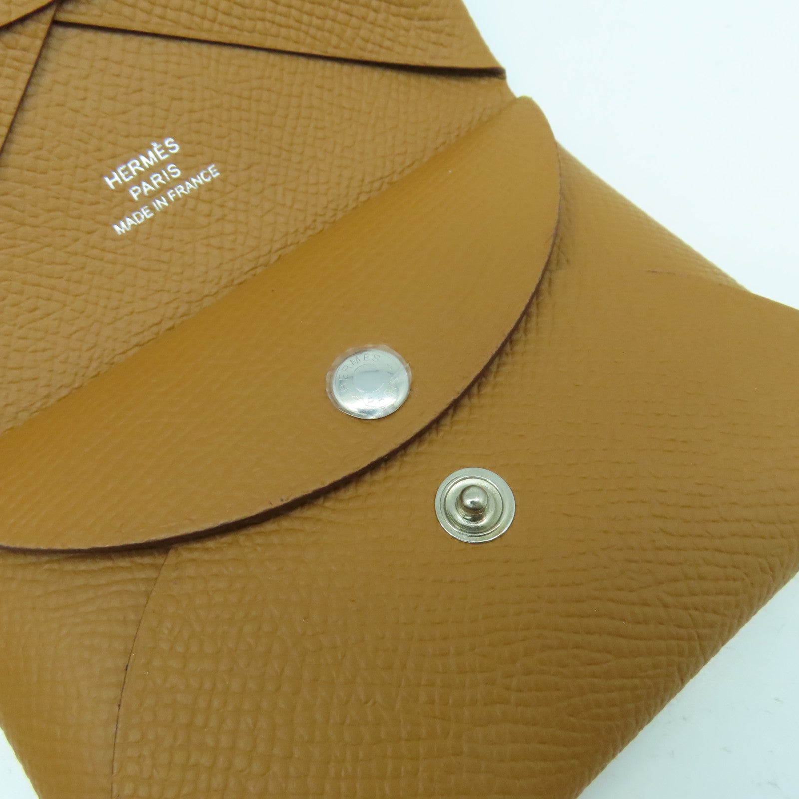 HERMES Epsom皮革Calvi Duo銀扣卡片套Gold經典駝色