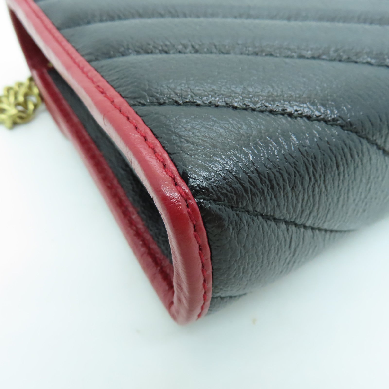 GUCCI 牛皮皮革Wallet On Chain金扣鏈帶肩背袋黑色/紅色