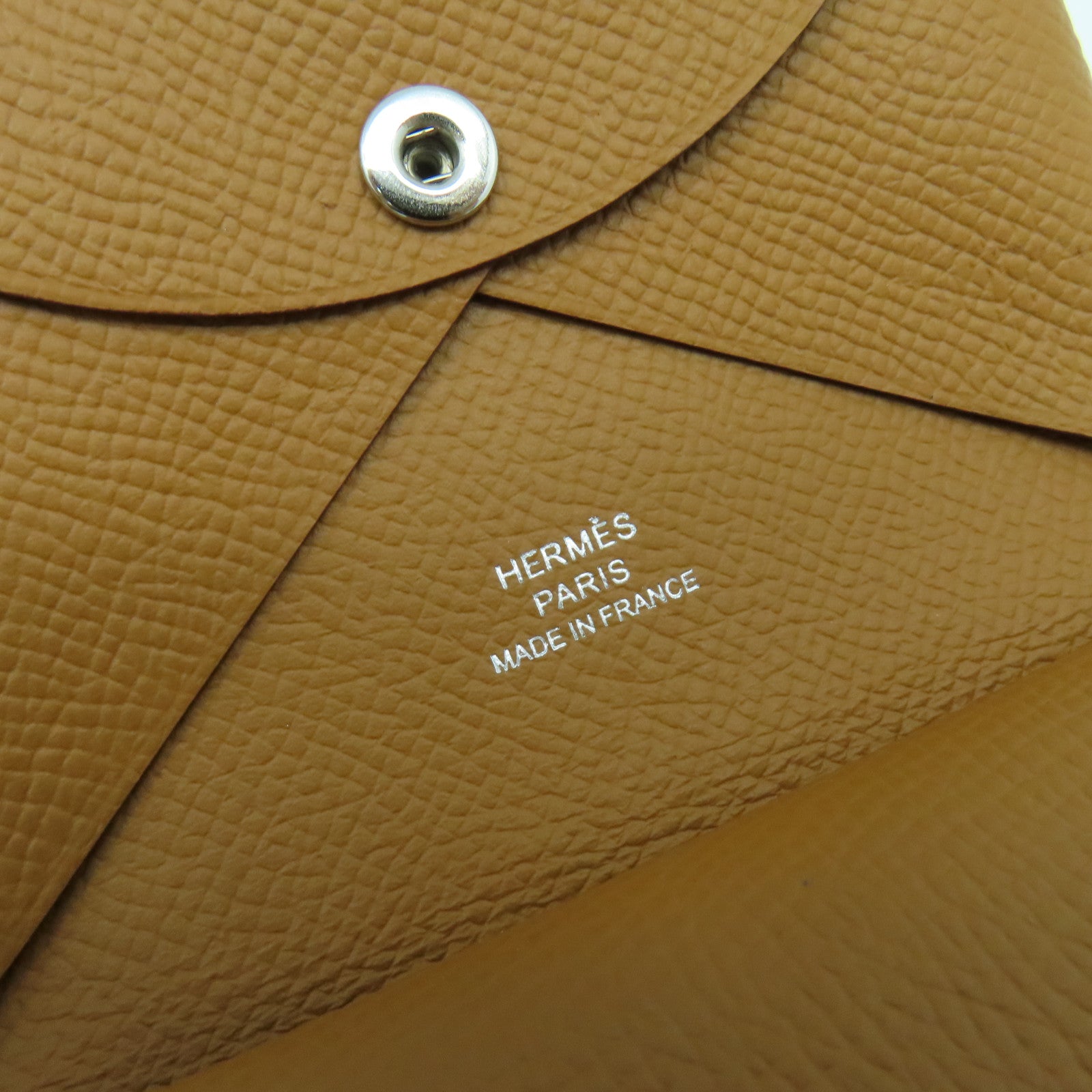 HERMES Epsom皮革Calvi Duo銀扣卡片套Gold經典駝色
