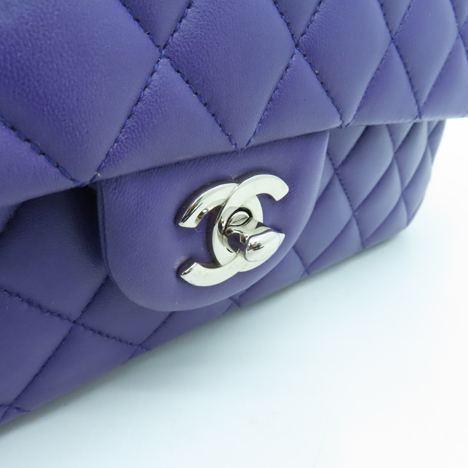 CHANEL Diamond Sheepskin Leather Classic 25cm Silver Buckle Chain Shoulder Bag Purple