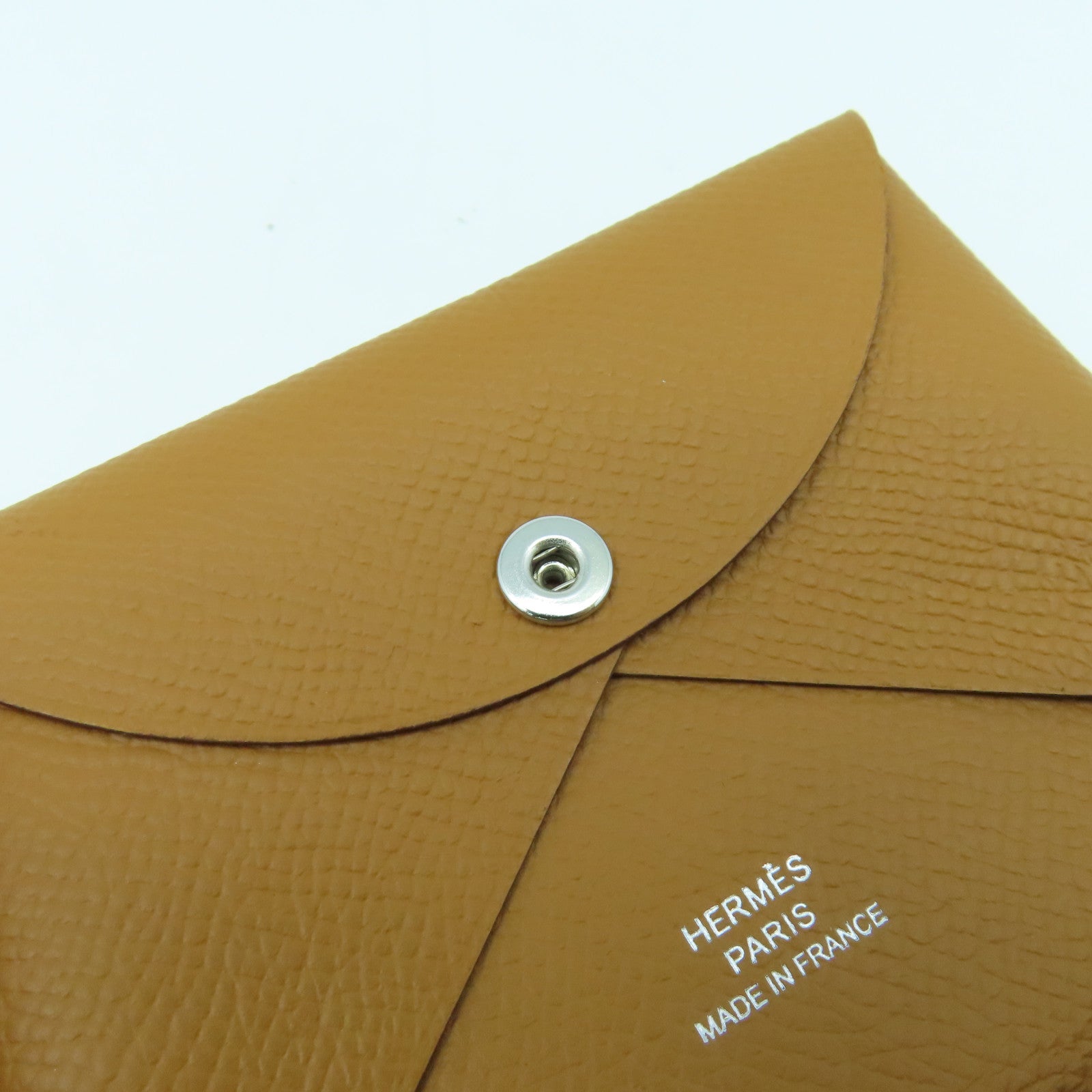 HERMES Epsom皮革Calvi Duo銀扣卡片套Gold經典駝色