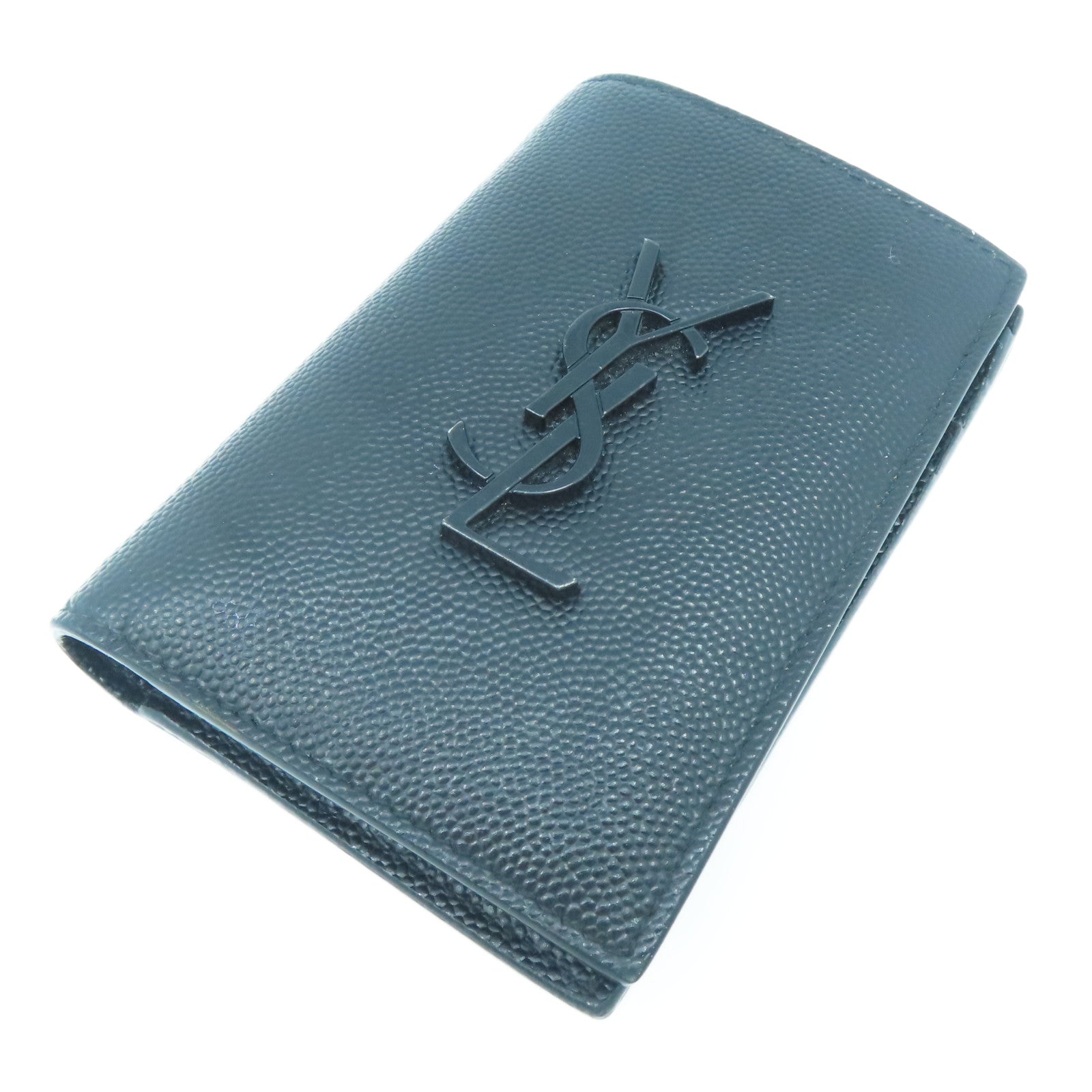 SAINT LAURENT 牛皮皮革Card Wallet黑扣卡片套黑色