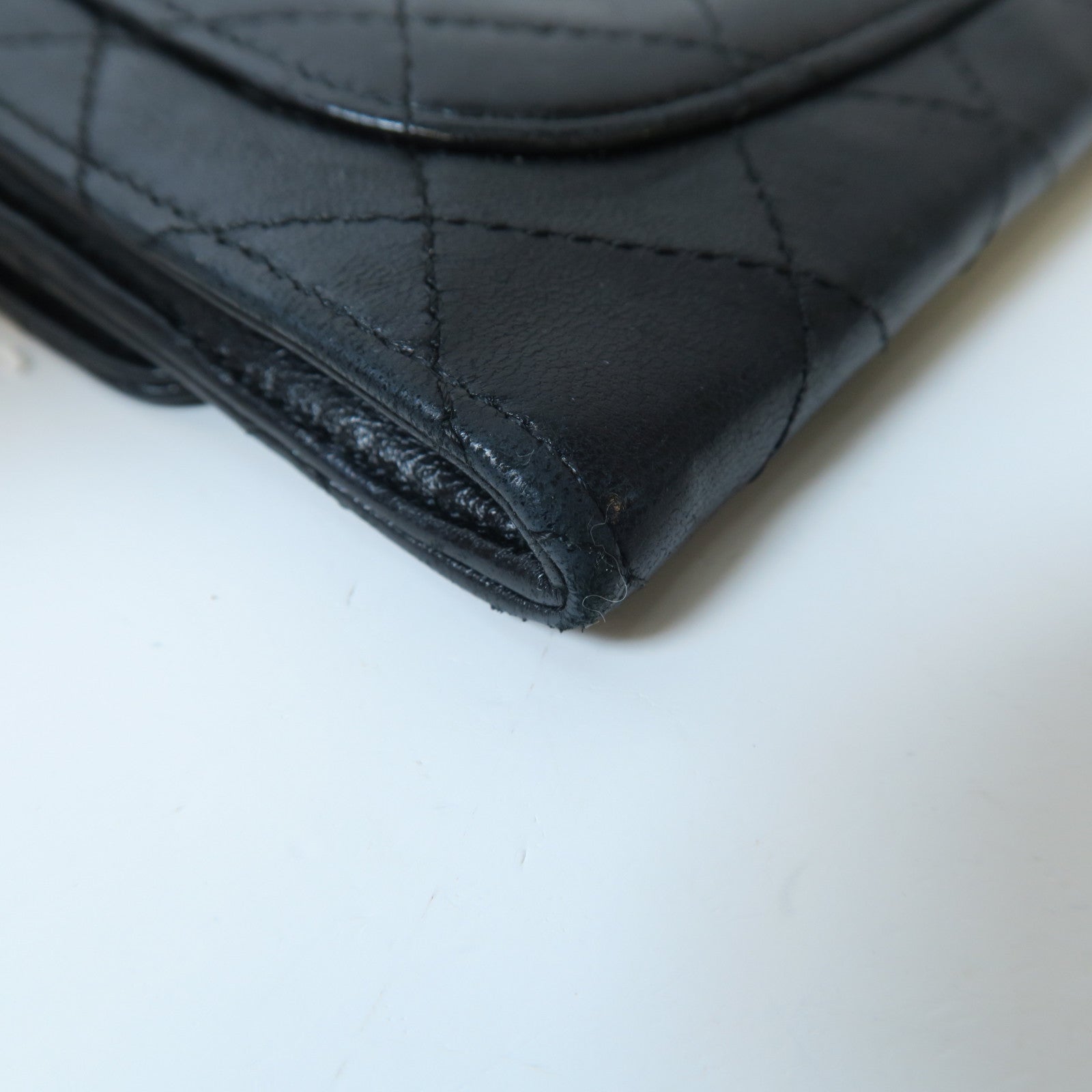 CHANEL 菱格羊皮皮革Small Wallet銀扣紐扣錢包黑色
