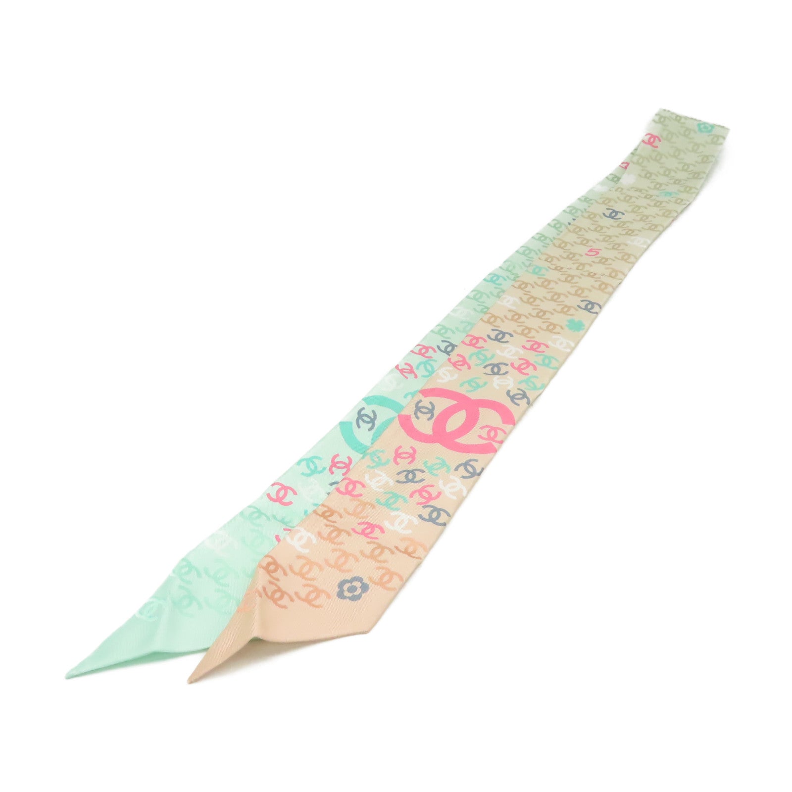 CHANEL 絲質Scarf絲巾粉紅色/淺綠色/彩色