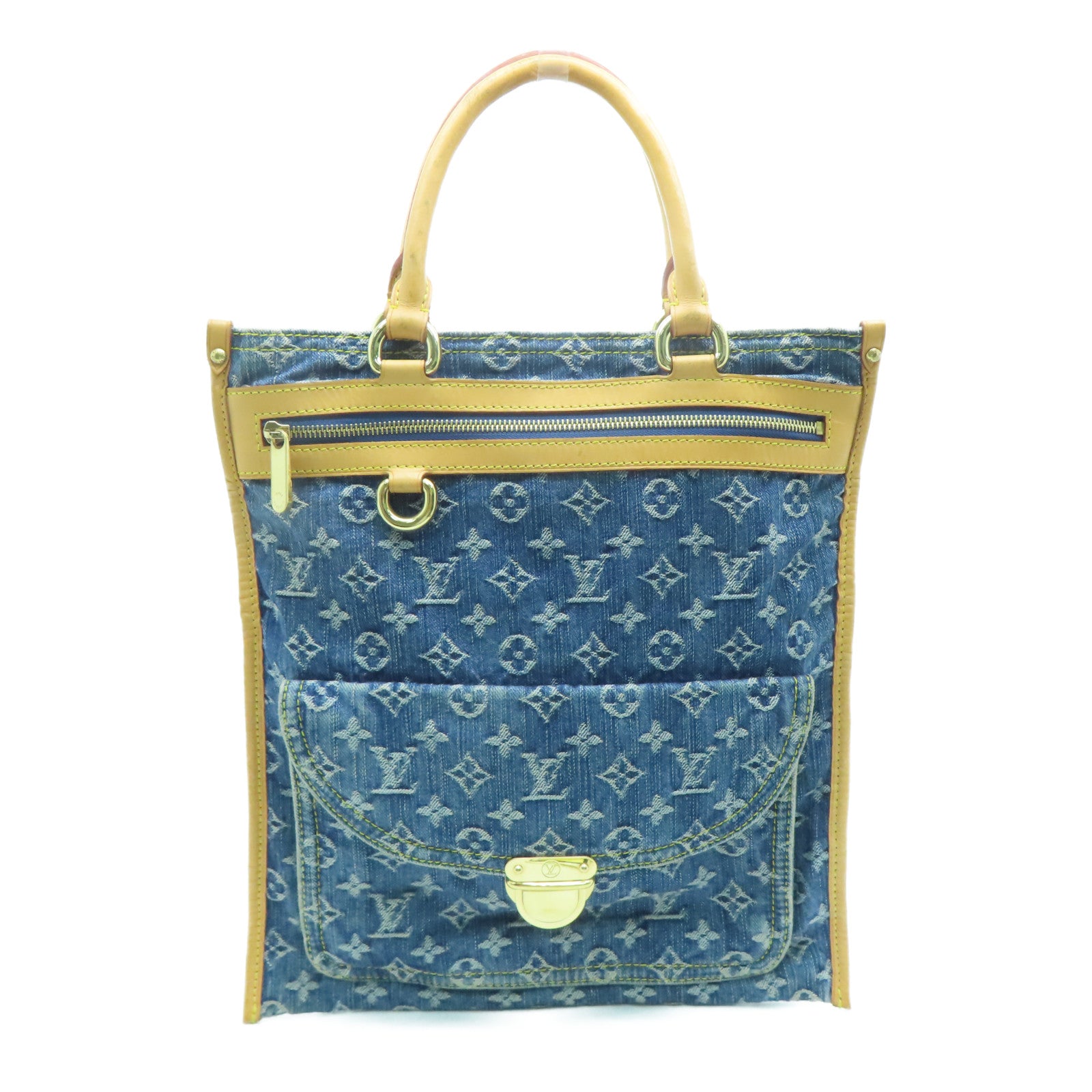 LOUIS VUITTON Monogram DenimFlat Shopper Tote金扣手挽袋蓝色
