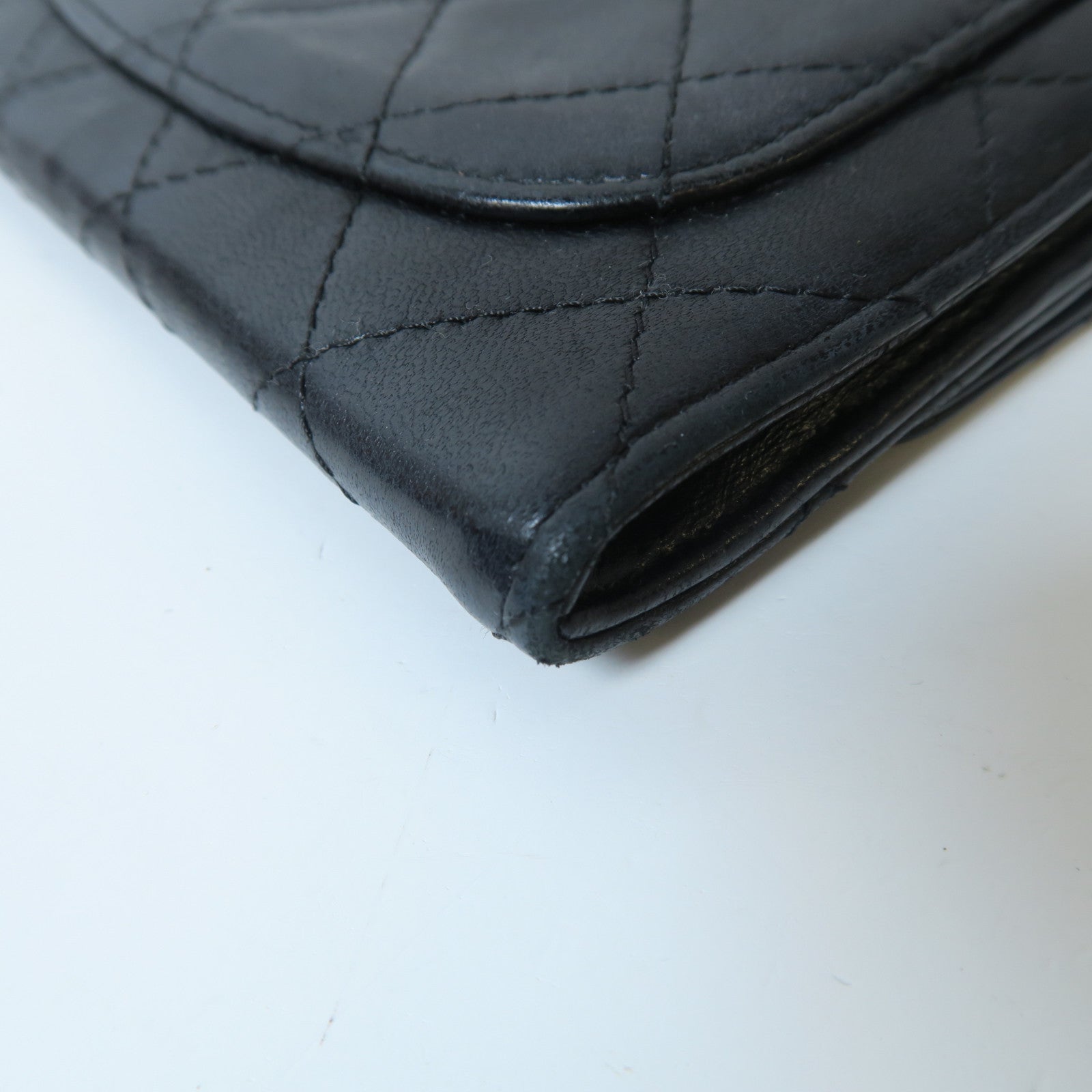 CHANEL 菱格羊皮皮革Small Wallet銀扣紐扣錢包黑色