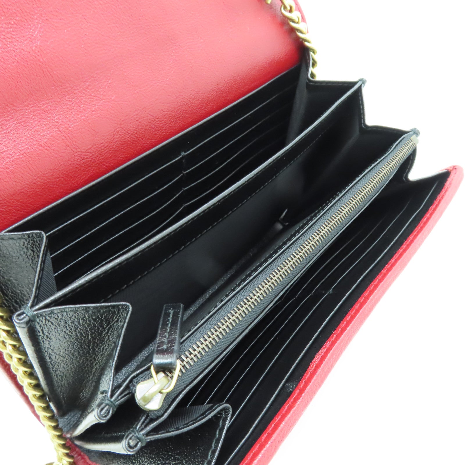 GUCCI 牛皮皮革Wallet On Chain金扣鏈帶肩背袋黑色/紅色