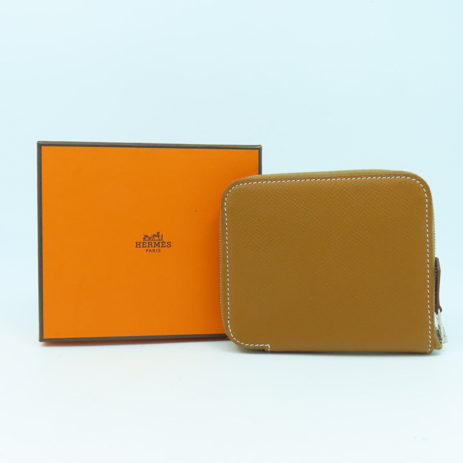 HERMES Epsom皮革Silk In Compact Wallet銀扣錢包Gold經典駝色