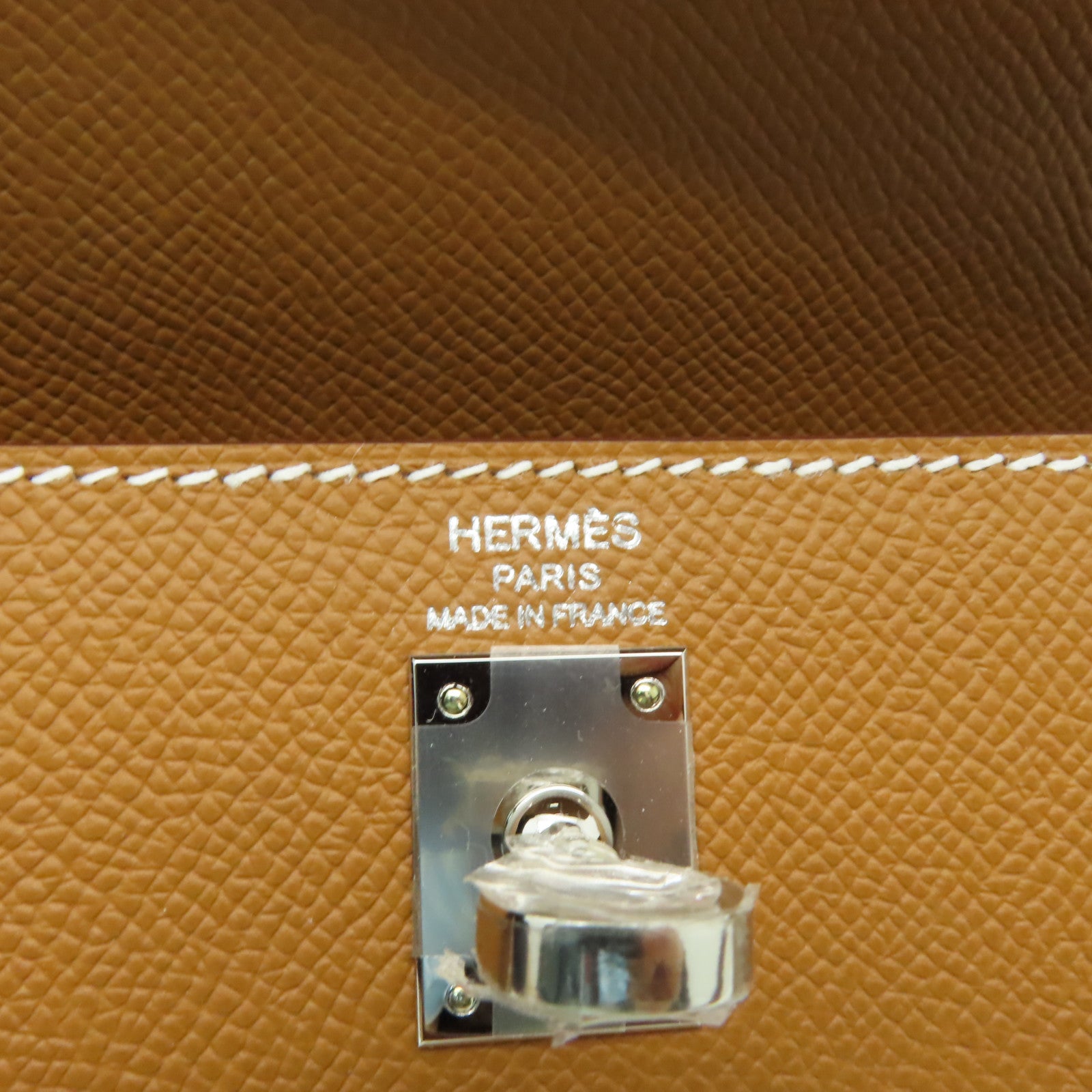 HERMES Epsom皮革Kelly 25銀扣手挽肩背兩用袋 Gold棕色