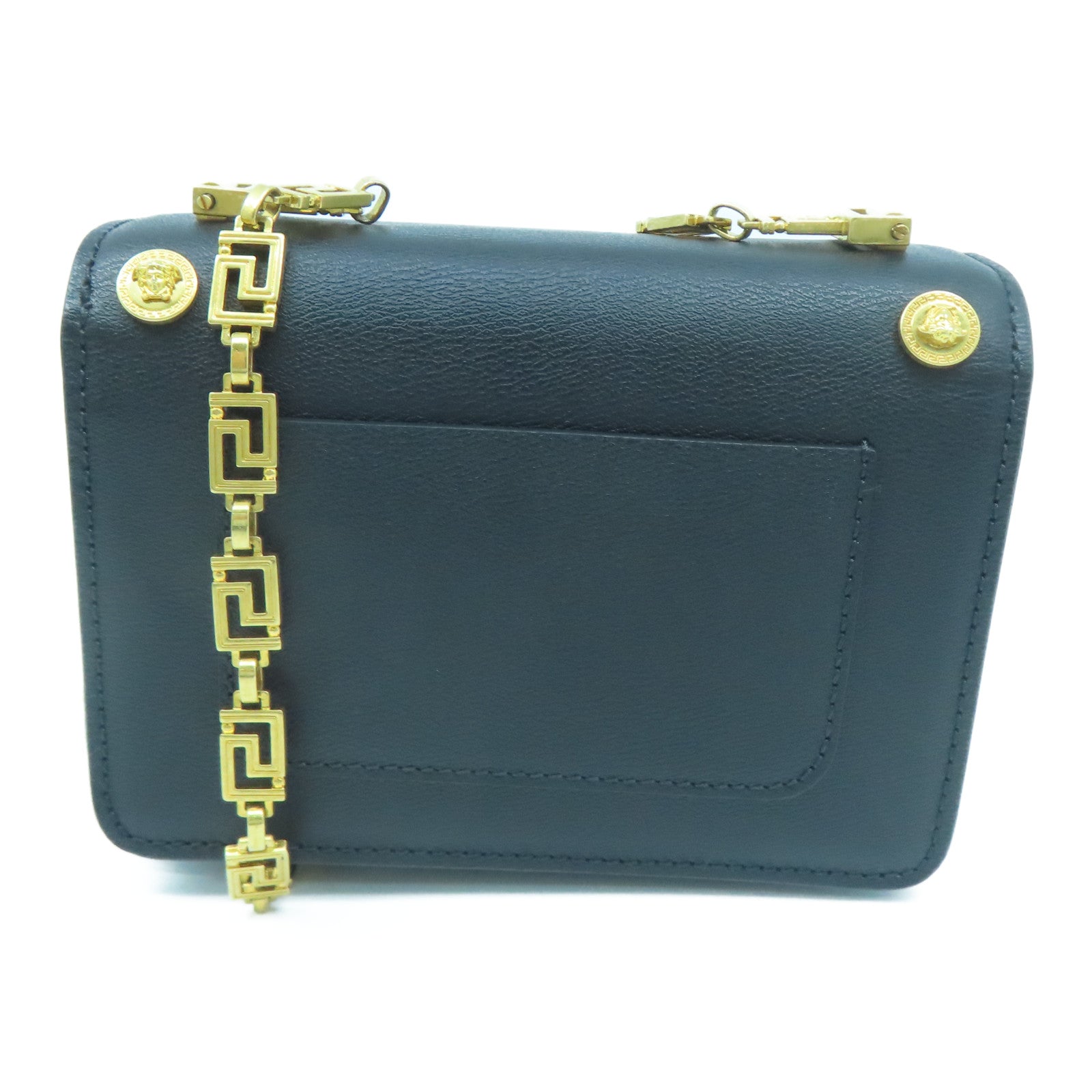 VERSACE 牛皮皮革Chain Shoulder金扣鏈帶肩背袋黑色
