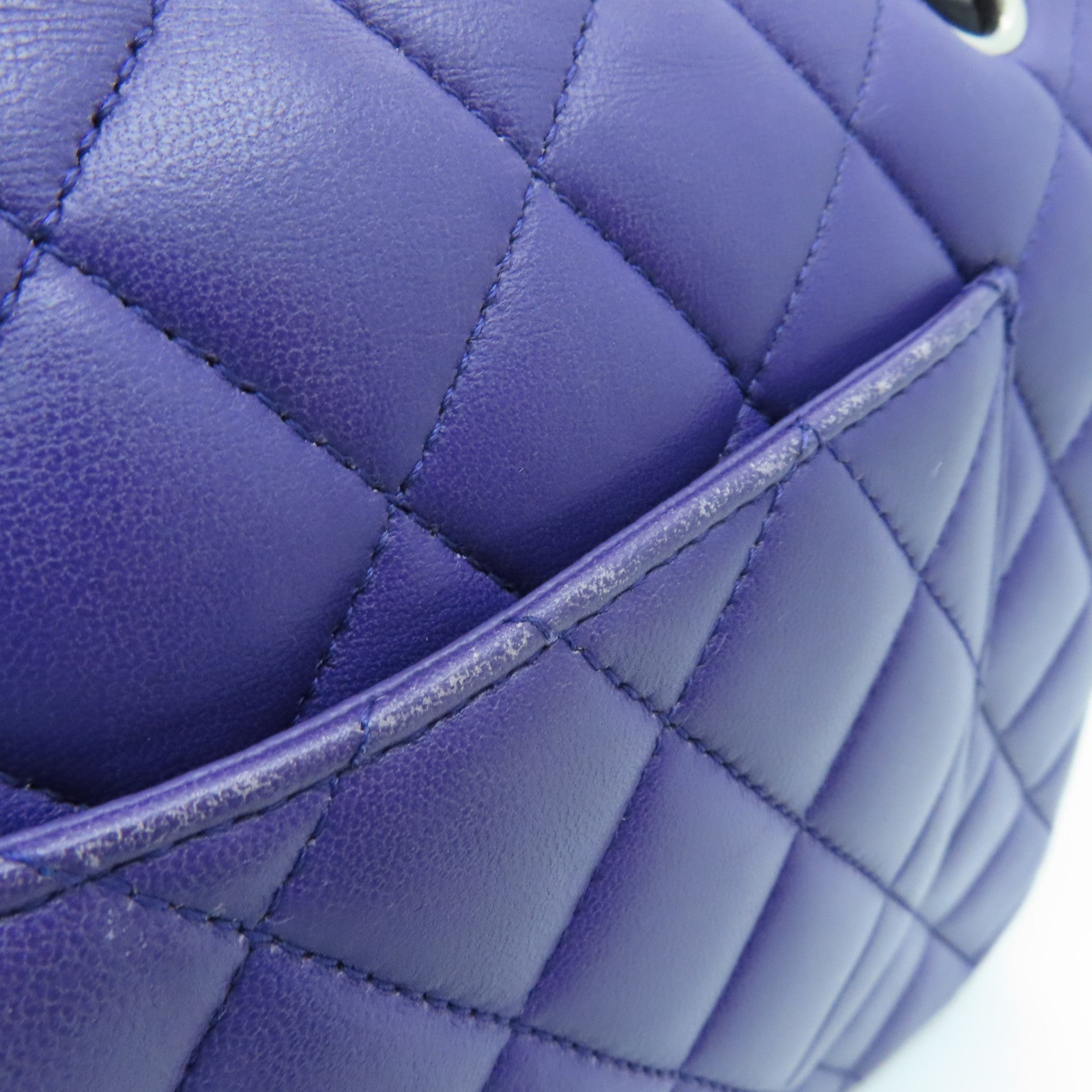 CHANEL Diamond Sheepskin Leather Classic 25cm Silver Buckle Chain Shoulder Bag Purple