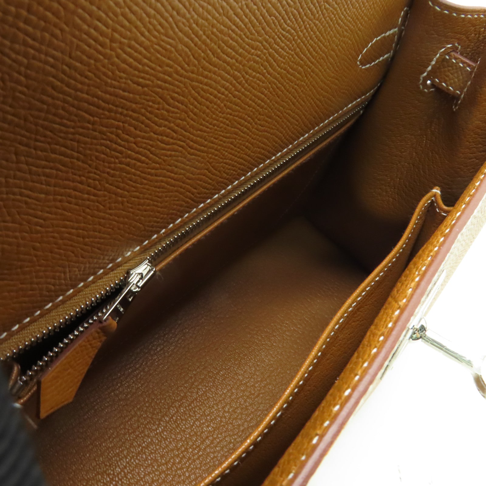 HERMES Epsom皮革Kelly 25銀扣手挽肩背兩用袋 Gold棕色