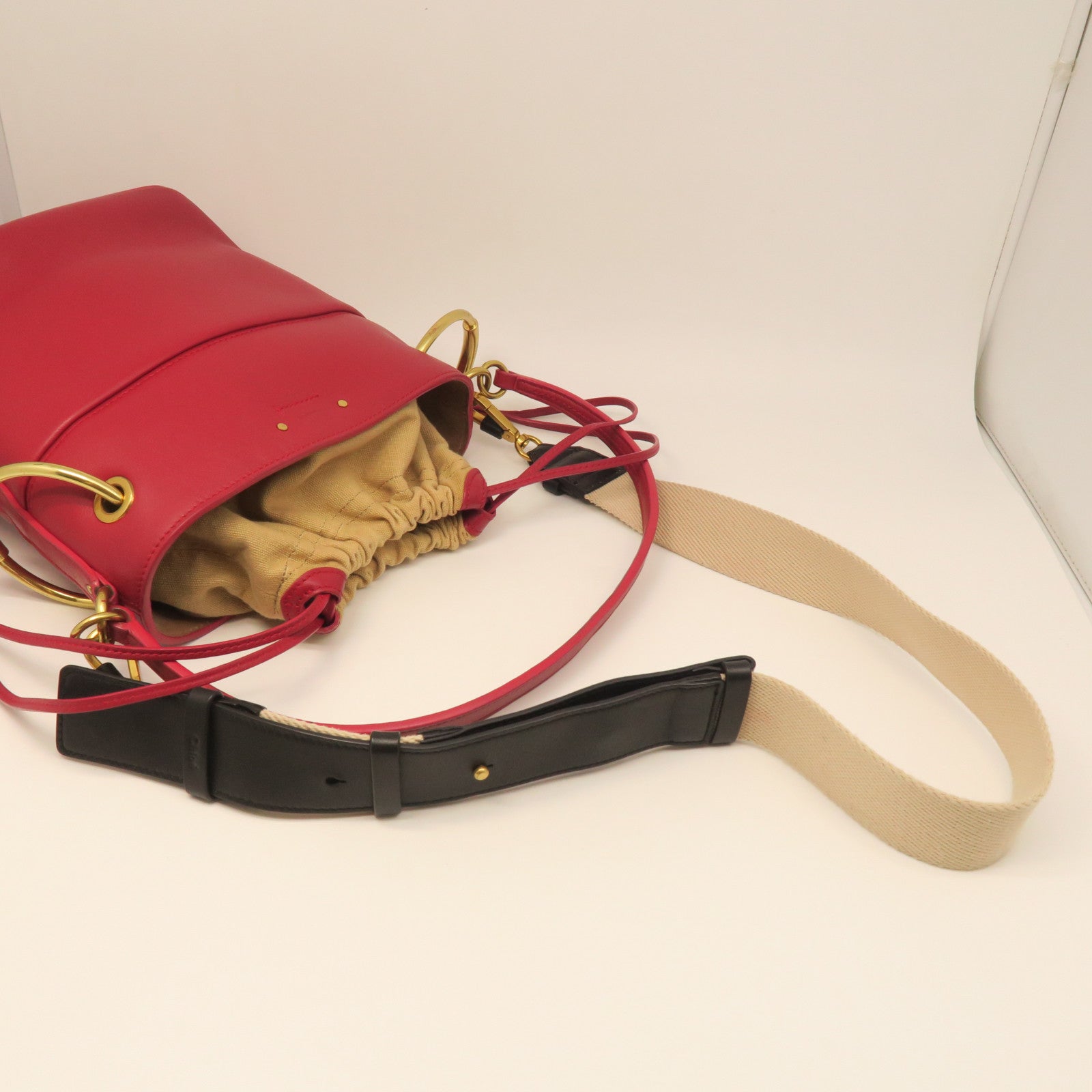 Chloe Leather Shoulder Bag Gold Button Shoulder Bag Red