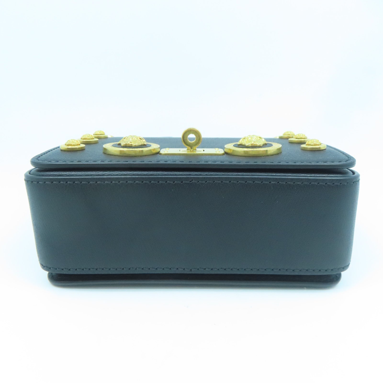 VERSACE 牛皮皮革Chain Shoulder金扣鏈帶肩背袋黑色