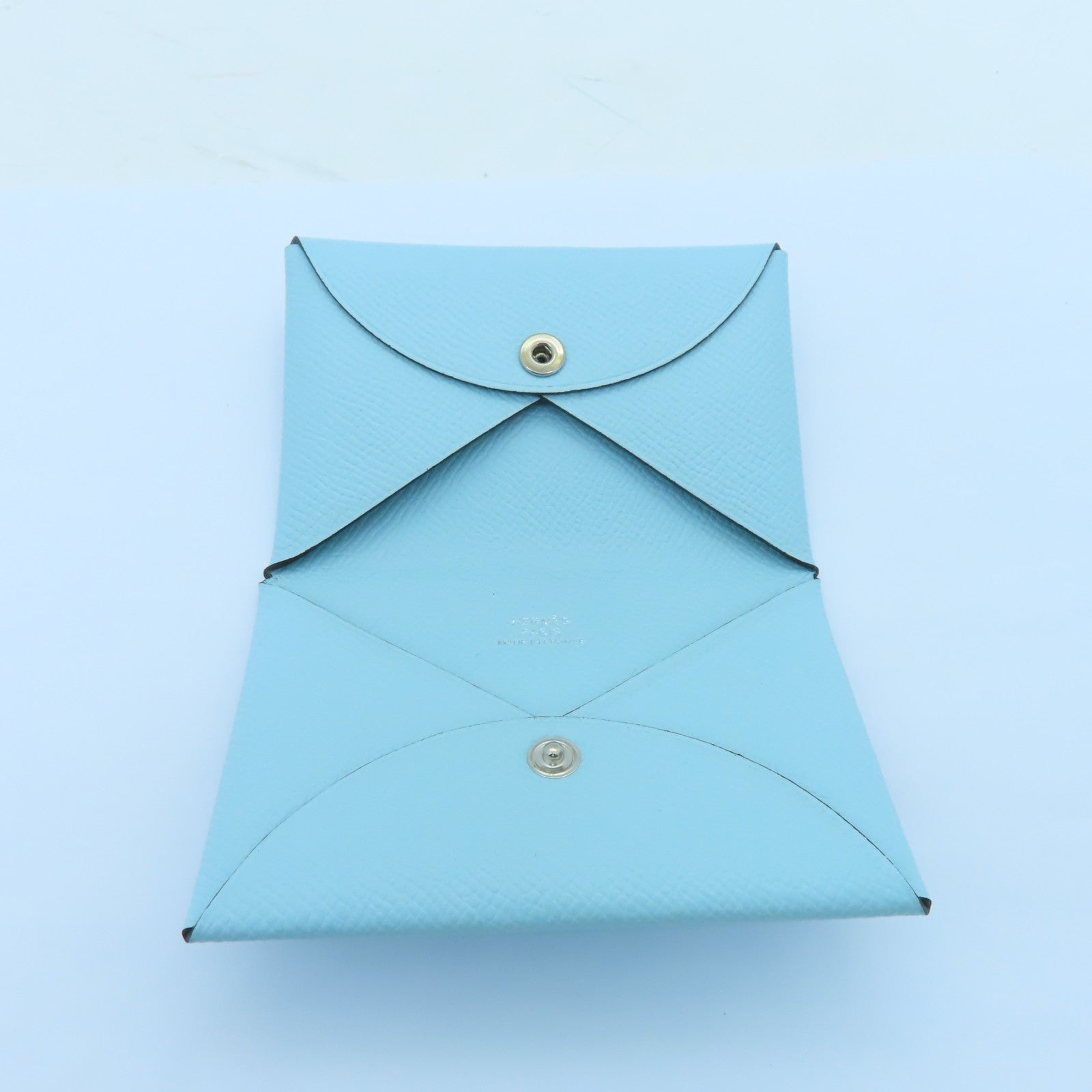 HERMES Epsom Leather Calvi Silver Buckle Card Holder Northern Blue