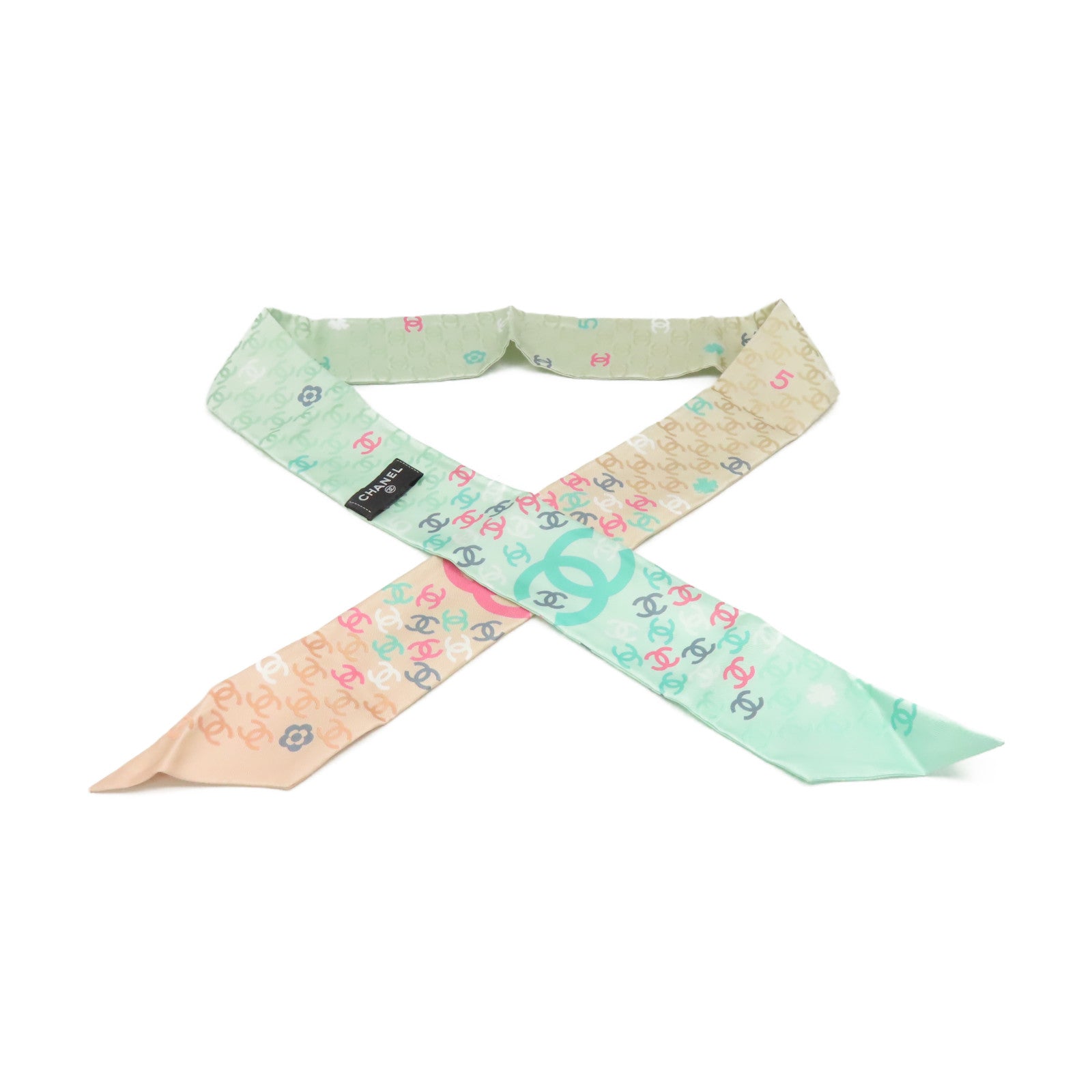 CHANEL 絲質Scarf絲巾粉紅色/淺綠色/彩色