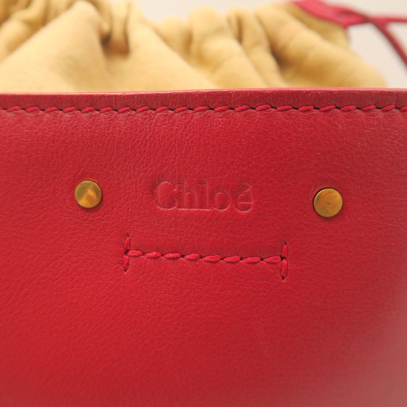 Chloe Leather Shoulder Bag Gold Button Shoulder Bag Red