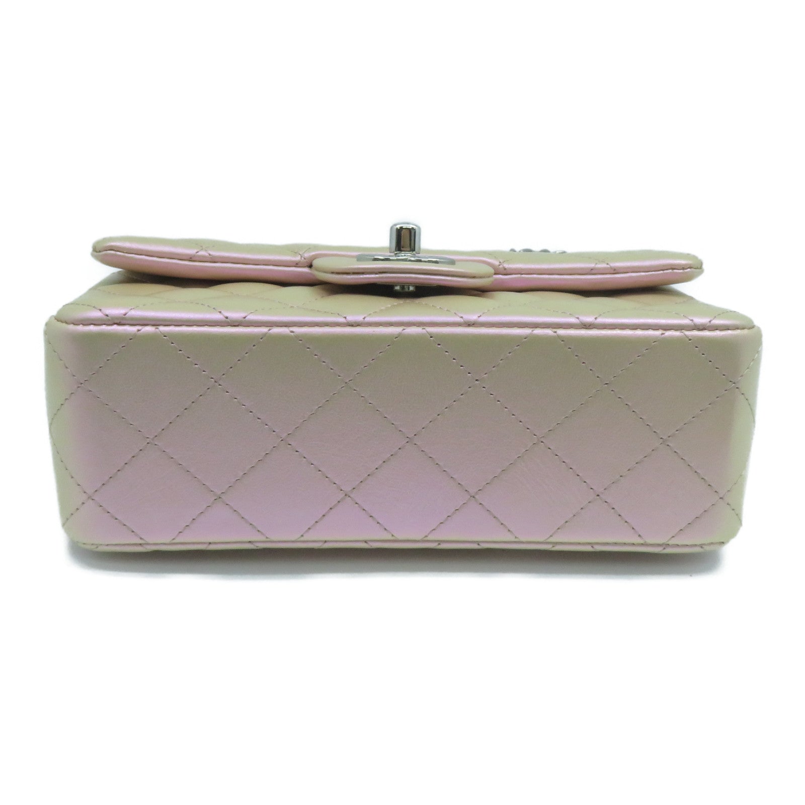 CHANEL 菱格皮革Mini 20cm銀扣鏈帶肩背袋幻彩粉紅色