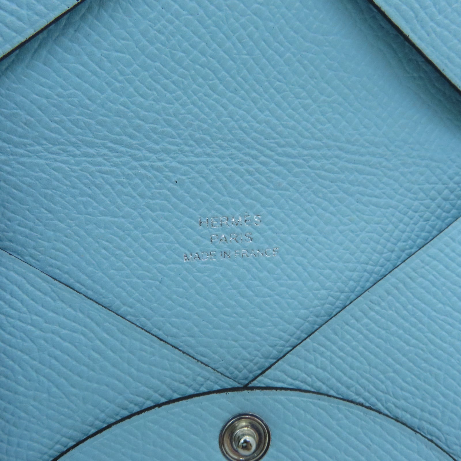 HERMES Epsom Leather Calvi Silver Buckle Card Holder Northern Blue
